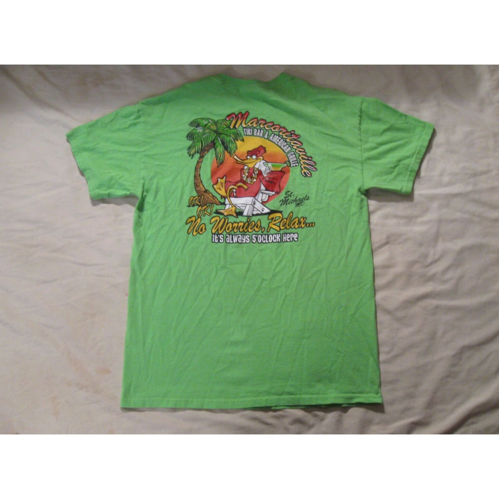 Gildan Marcoritaville Tiki Bar T Shirt St Michaels Maryland Men's Medium Short Sleeve Green Cotton Gildan Bar 90s Event Shirts Mens Size US M / EU 48-50 / 2 - 4 Thumbnail