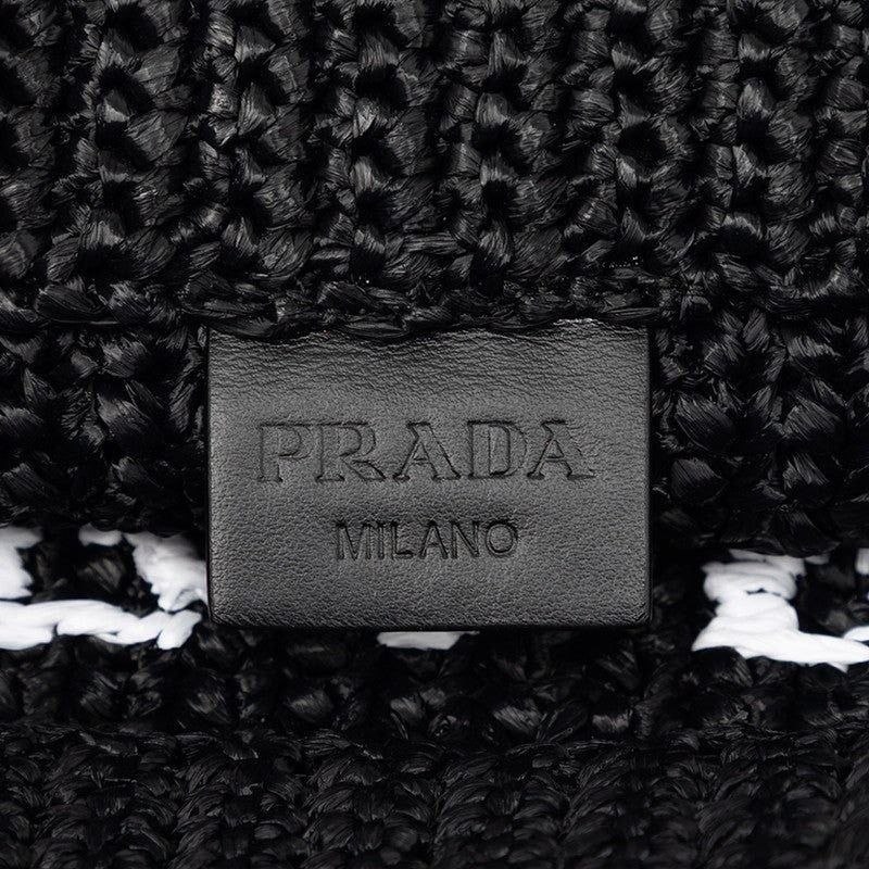 Prada Prada Viscose Crochet Triangle Logo Plate Tote Bag Black Size ONE SIZE - 4 Thumbnail