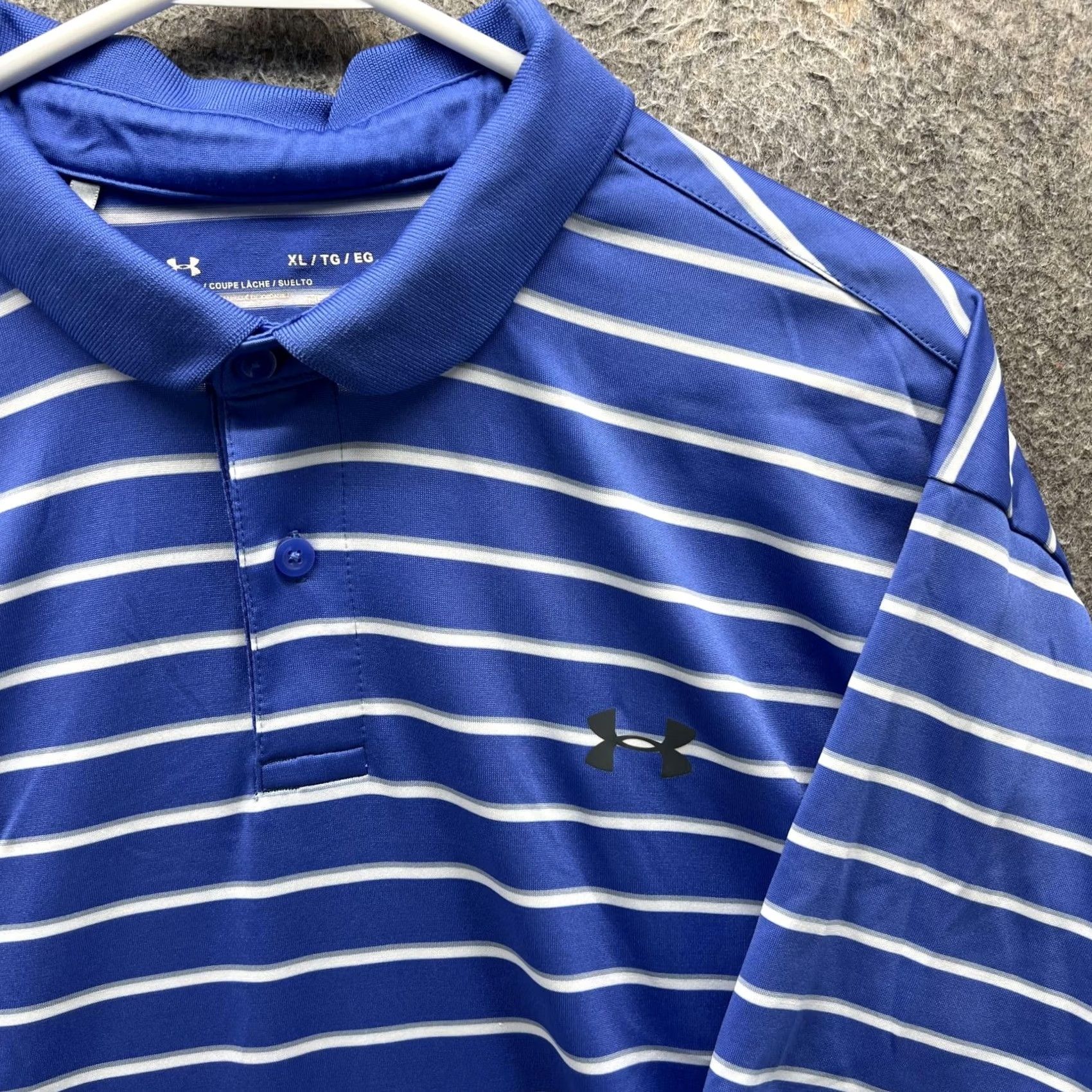 Under Armour Under Armour HeatGear Polo Shirt Mens XL Blue Stripe Short Sleeve Golf Performance Stretch Shirt Size US XL / EU 56 / 4 - 5 Thumbnail