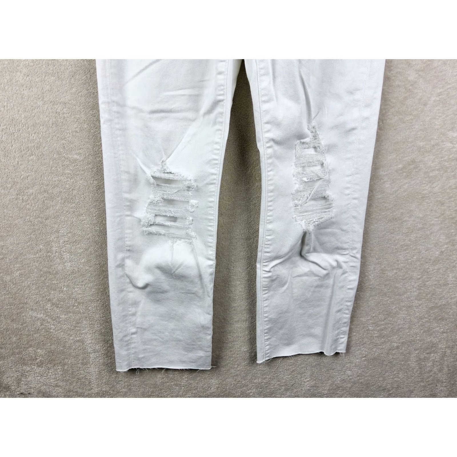 Express Express Women's Jeans Straight Distressed White High Rise 4R Size 27" / US 4 / IT 40 - 2 Thumbnail
