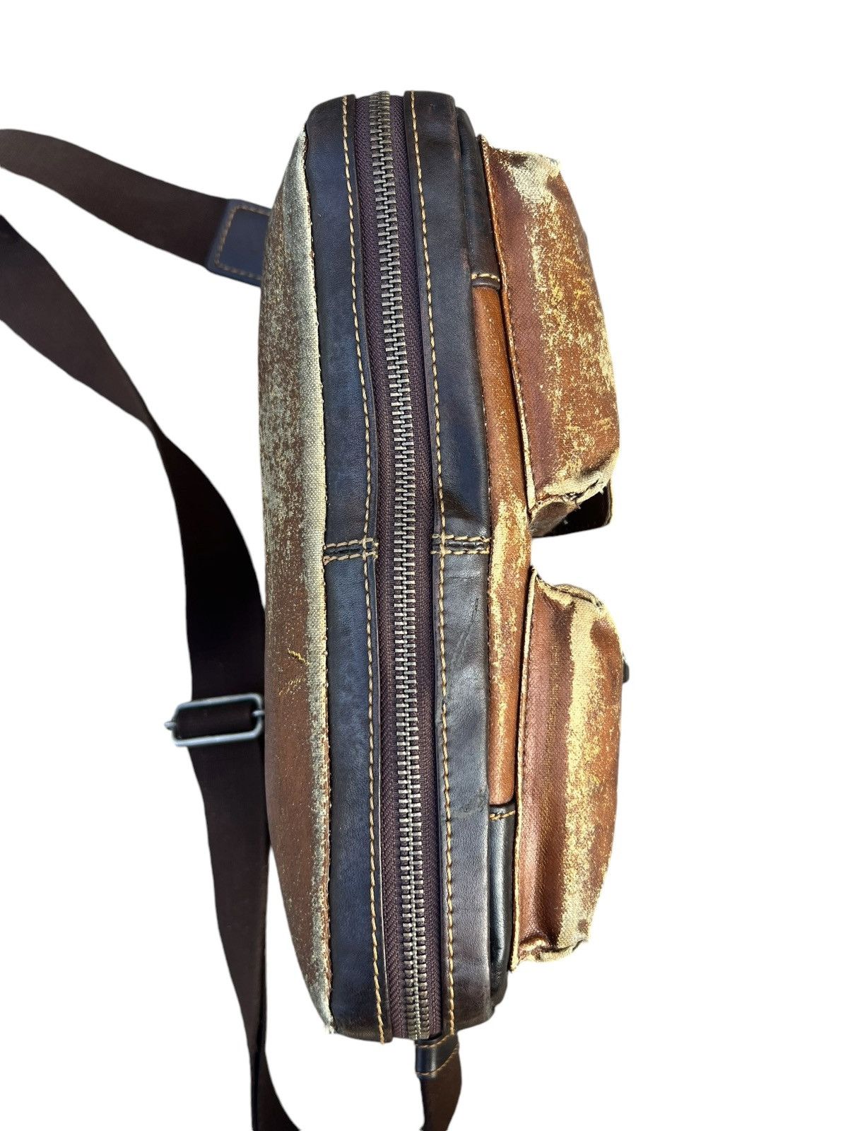 Japanese Brand Lin-ku Japan Distressed Waxed Patina Leather Cargo Bag Sling Size ONE SIZE - 17 Thumbnail