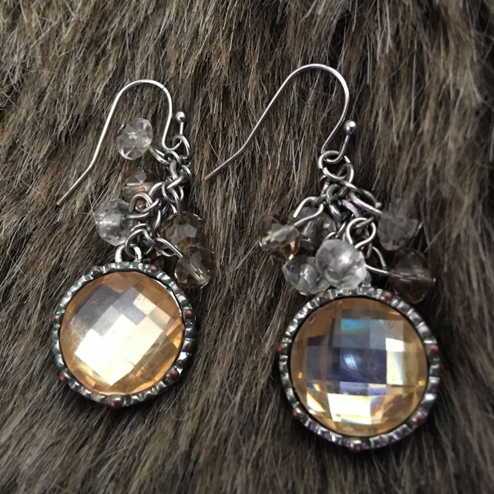 Jewelry Gold faceted glass fish hook dangle earrings Size ONE SIZE - 4 Thumbnail