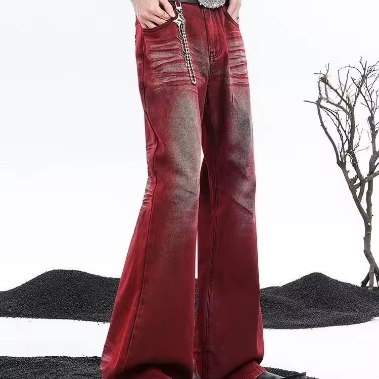 Other Red acid wash flare jeans Size US 32 / EU 48 - 2 Thumbnail