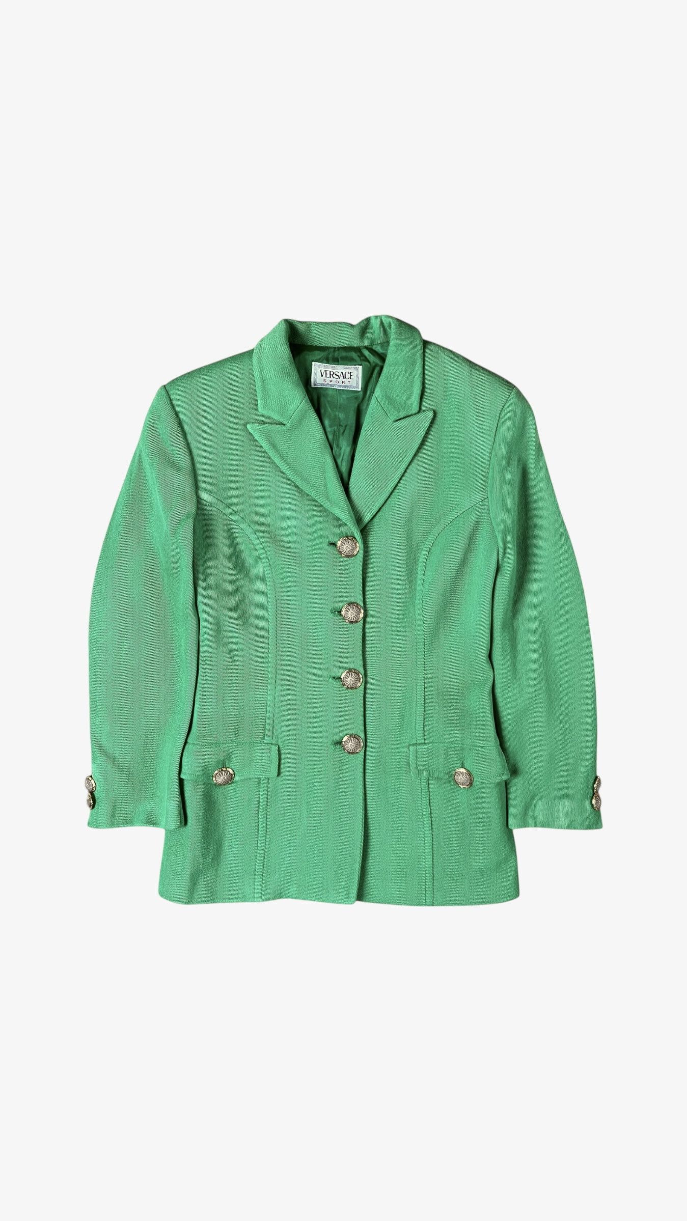 Versace Vintage 70s Women's Versace Sport 1978 Green Wool Blazer Size S / US 4 / IT 40 - 1 Thumbnail