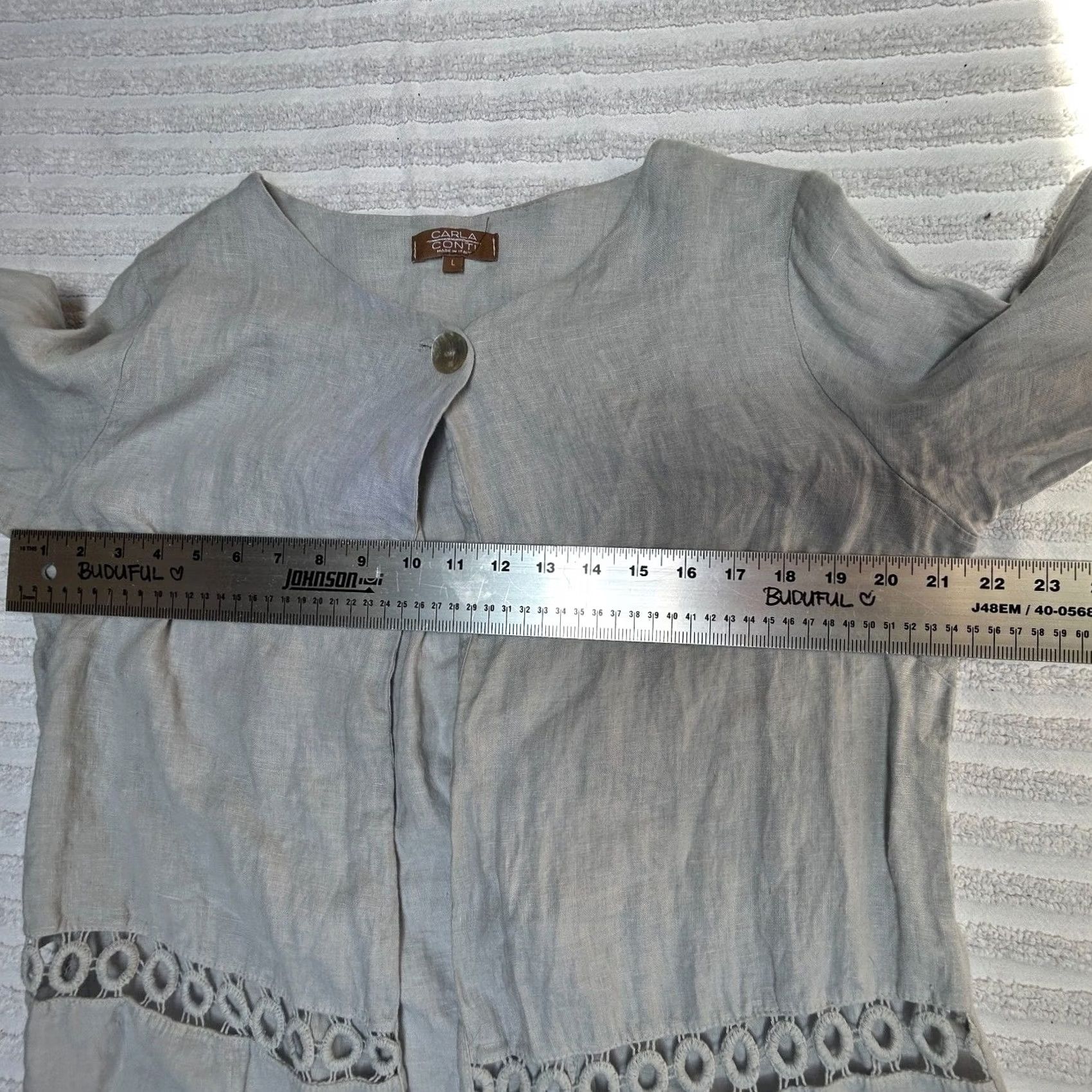 Vintage Carla Conti Cardigan Blouse Women's Large Pearl Gray Linen Lace Open Front Top Size L / US 10 / IT 46 - 7 Thumbnail