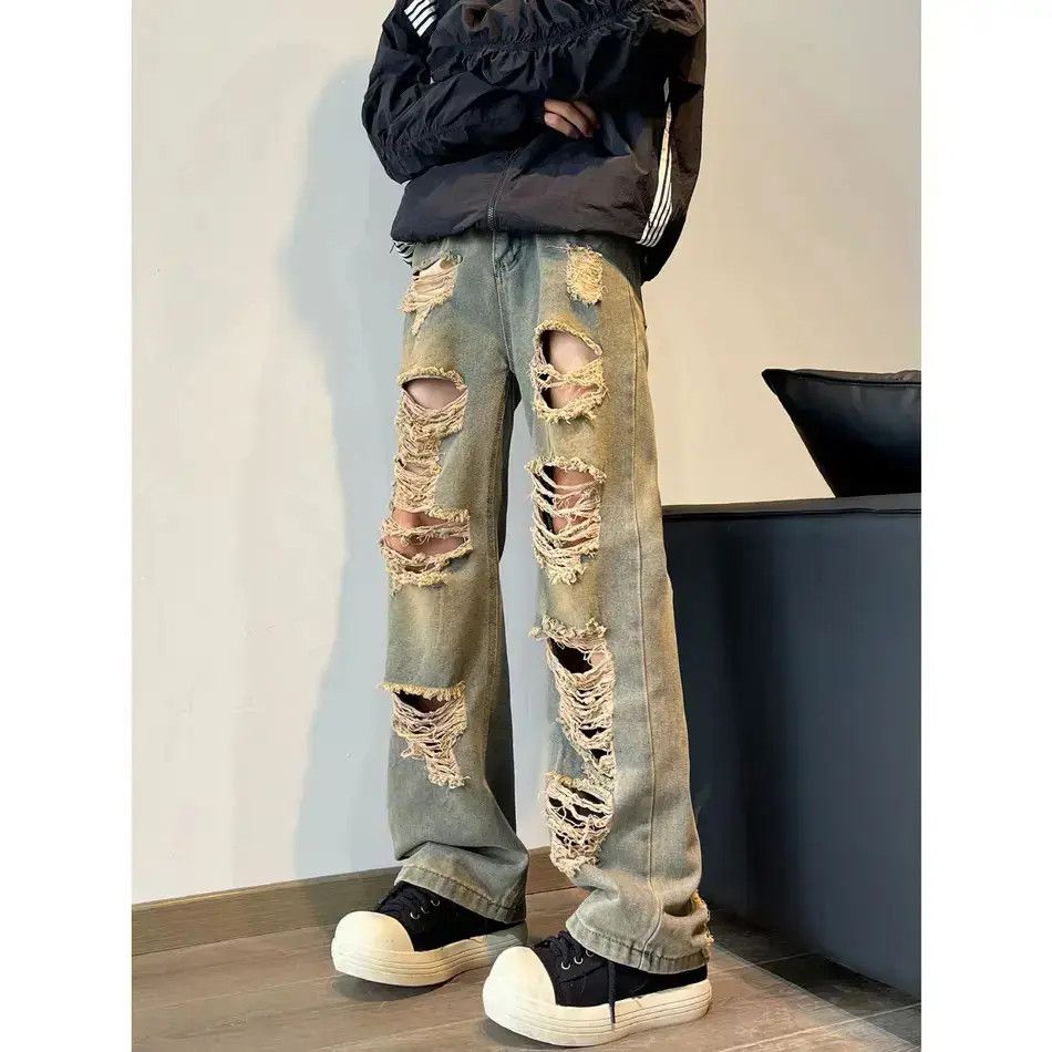 Japanese Brand Retro loose wide leg ripped jeans Size US 30 / EU 46 - 1 Thumbnail