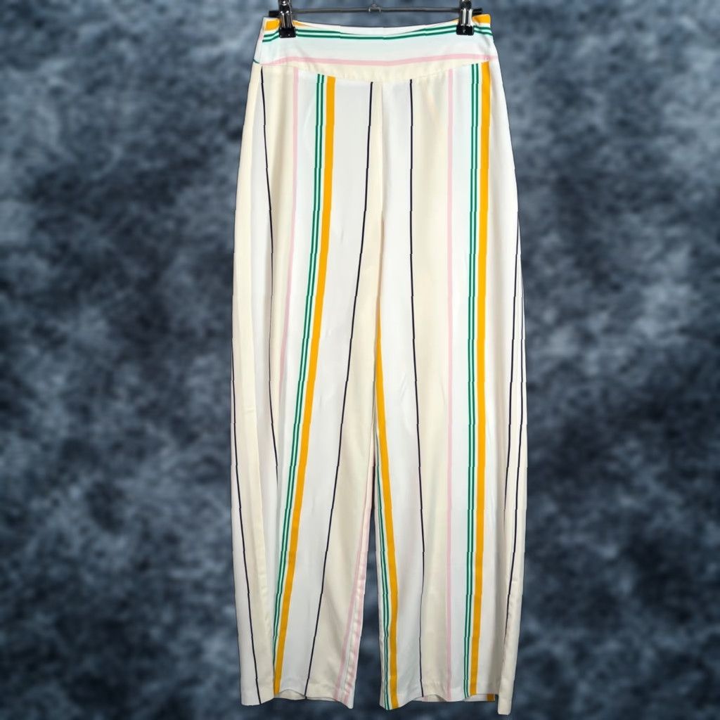 XOXO VINTAGE XOXO Womens Striped Wide-Leg Pants Size 3 / 4 White Polyester & Spandex Size 26" / US 2 / IT 38 - 1 Thumbnail