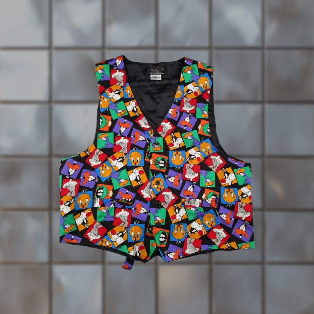 Vintage Looney Tunes Men's Black Silk Button-Up Vest Adjustable Waist Small Classic Cartoon Size US S / EU 44-46 / 1 - 1 Thumbnail