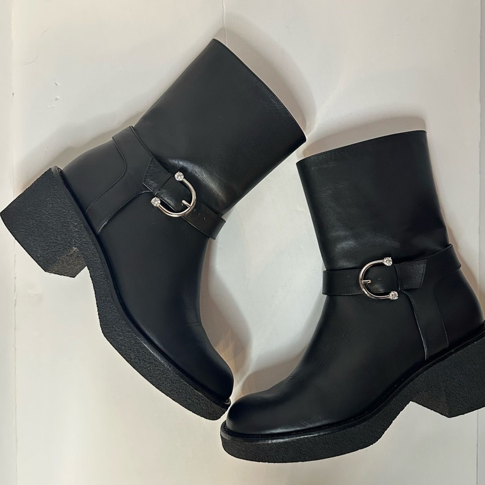 Stuart Weitzman Mountain Buckle Ankle Boots US 11 EU 41.5 Black Leather Size US 11 / IT 41 - 3 Thumbnail