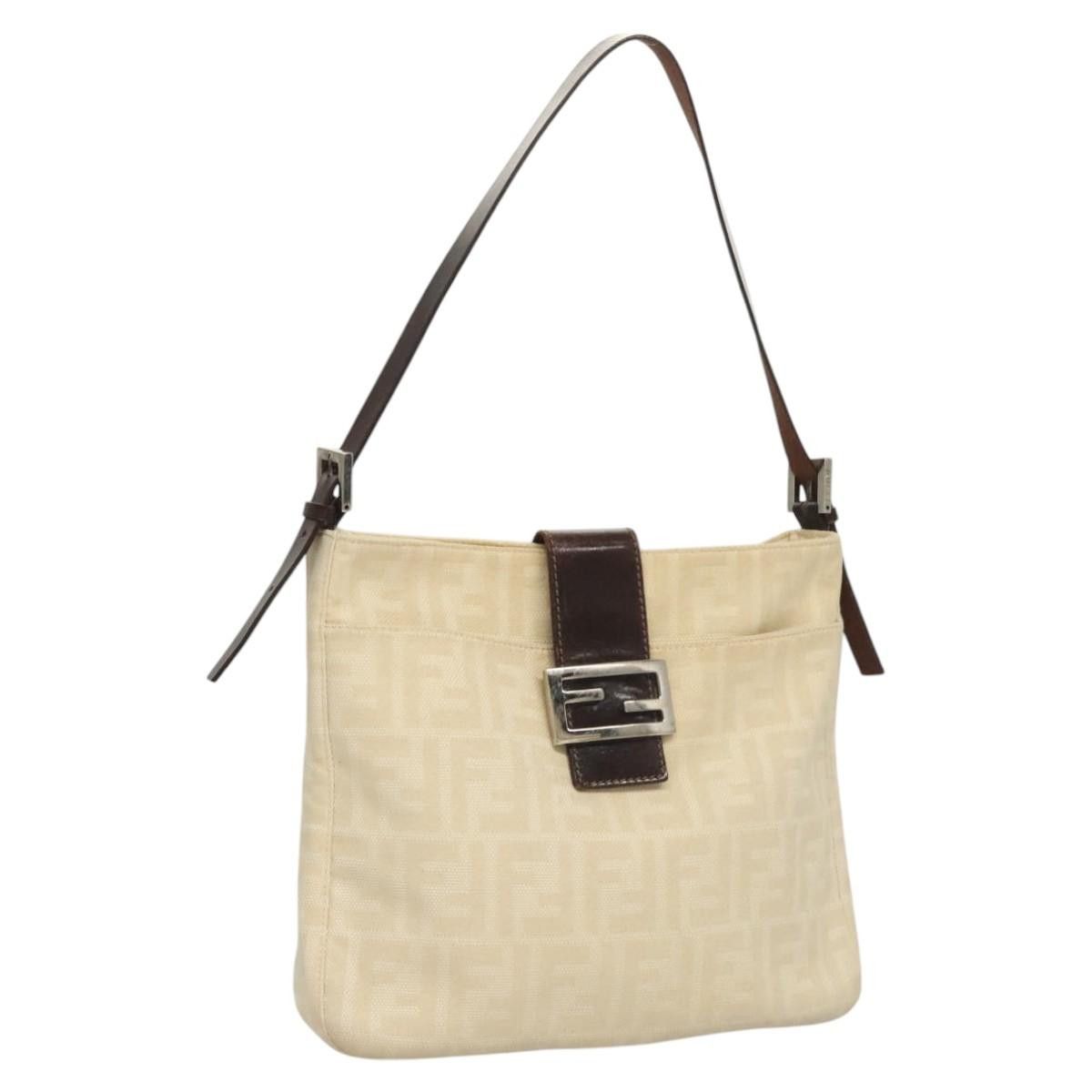 Fendi Zucca Canvas Mamma Baguette Shoulder Bag Beige Silver Auth Kd315 in Beige/Silver, Women's