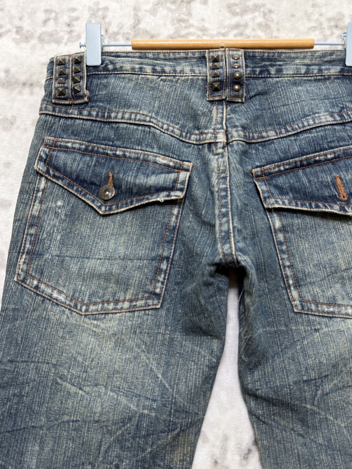 If Six Was Nine Y2K Lowbox Distressed Studded Low Rise Flare Denim Jeans Size US 31 - 10 Thumbnail