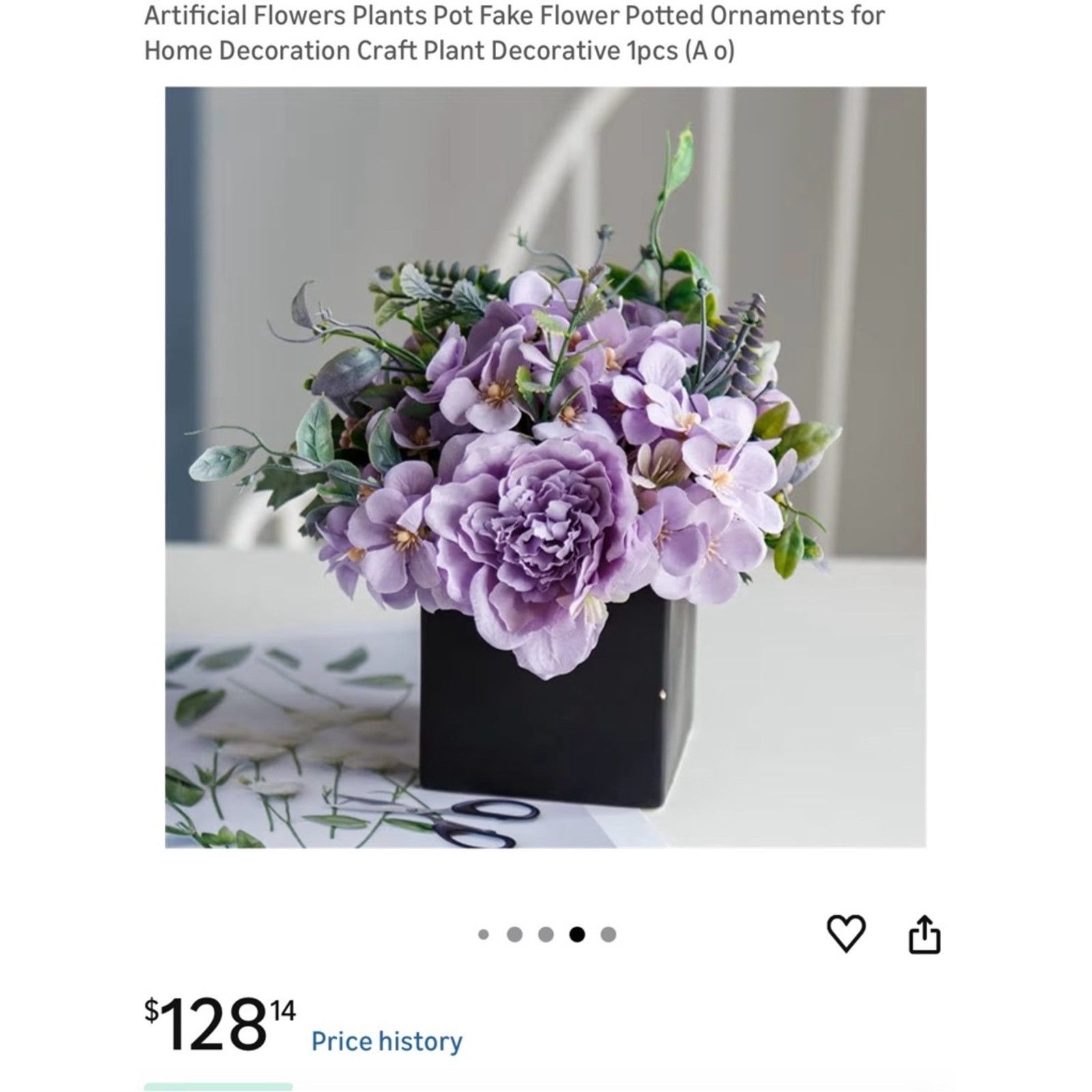 Other Artificial Lavender Peony Tabletop Arrangement in Black Vase Size ONE SIZE - 5 Thumbnail
