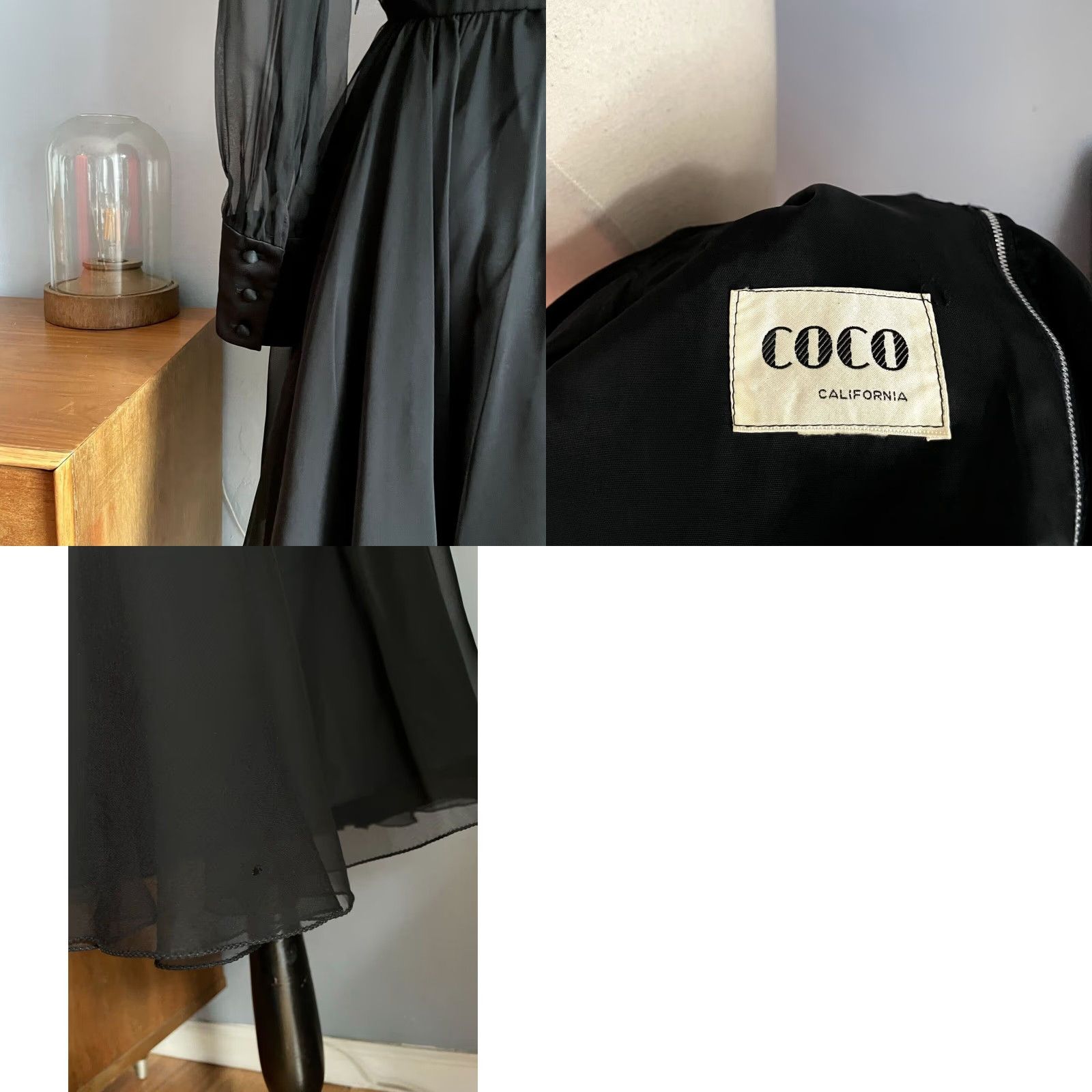 Vintage VINTAGE Coco of California Black Chiffon Dress Cocktail Party 1970s M Black Dress Party Coco of California Womens Size M / US 6-8 / IT 42-44 - 8 Thumbnail