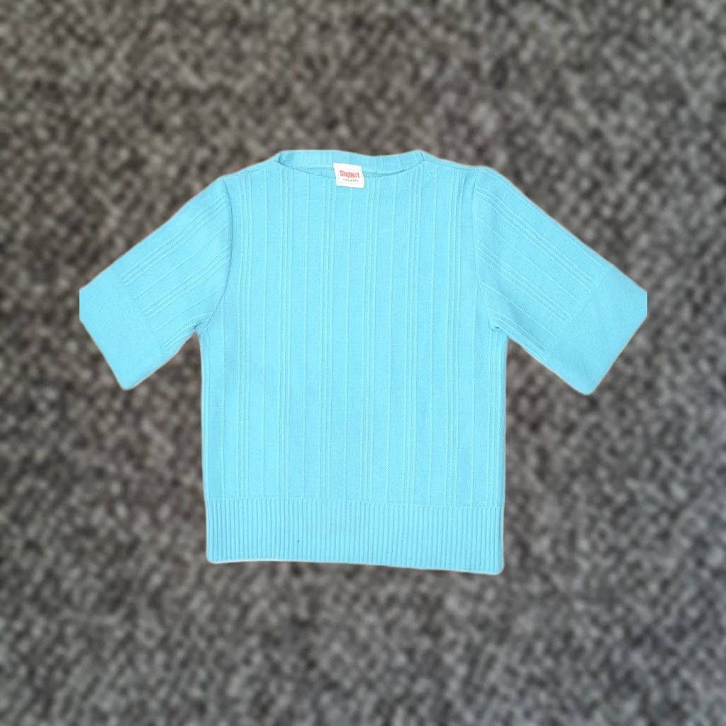 Vintage VINTAGE Womens Jumper Sweater Blue Medium Short Sleeve Boat Neck UK 12 Size M / US 6-8 / IT 42-44 - 1 Thumbnail
