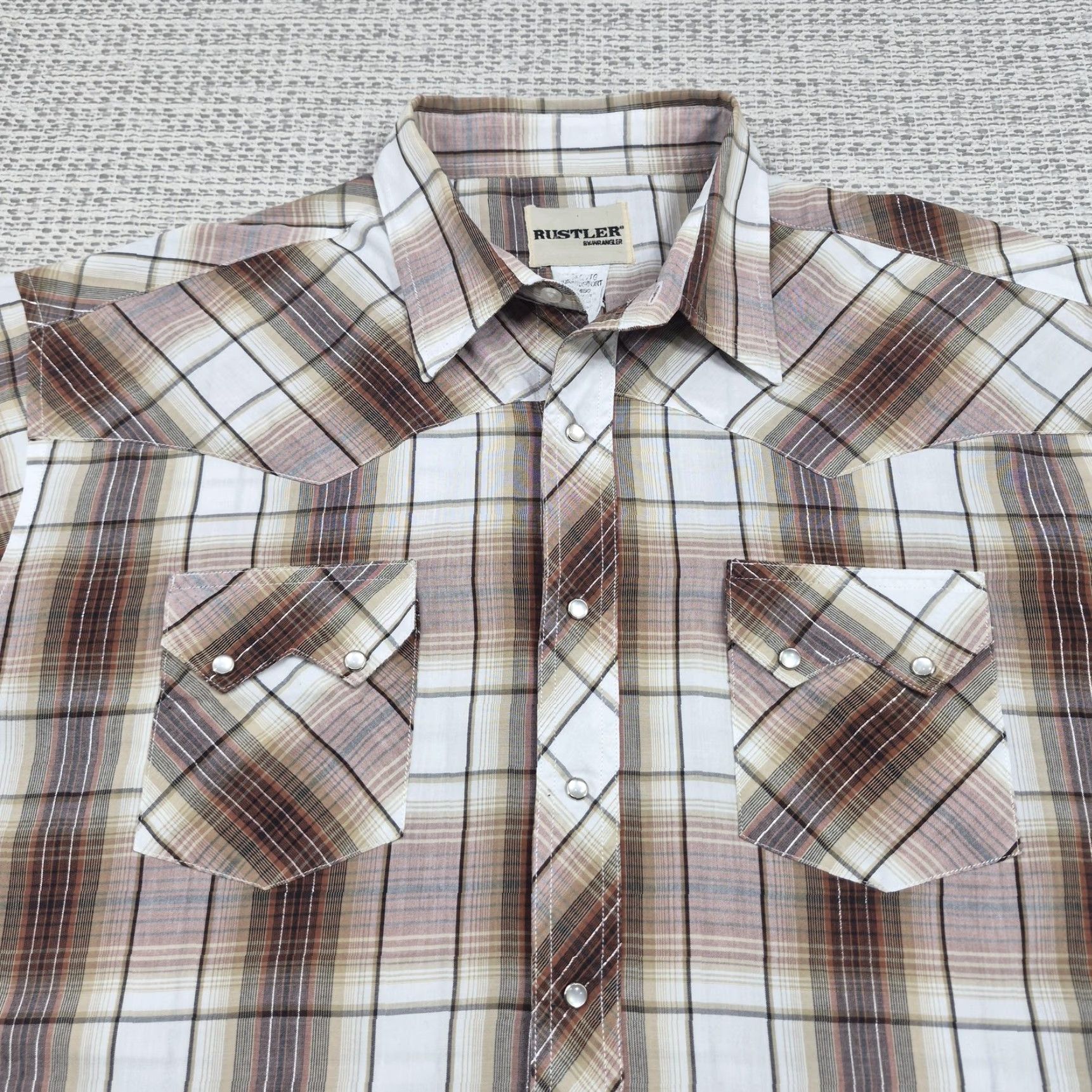 Vintage VTG Rustler Pearl Snap Shirt Mens 2XL Brown Plaid Short Sleeve Western Cowboy Shirt Size US XXL / EU 58 / 5 - 4 Thumbnail