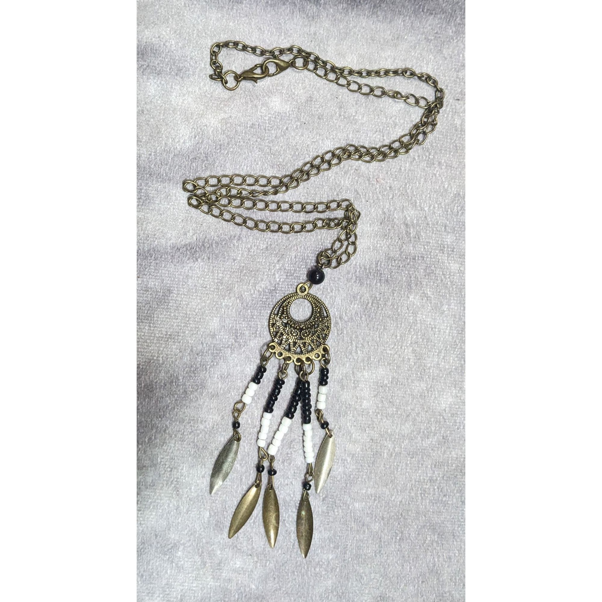 Other Bohemian Glass And Feather Charm Fringe Pendant Necklace Size ONE SIZE - 6 Thumbnail
