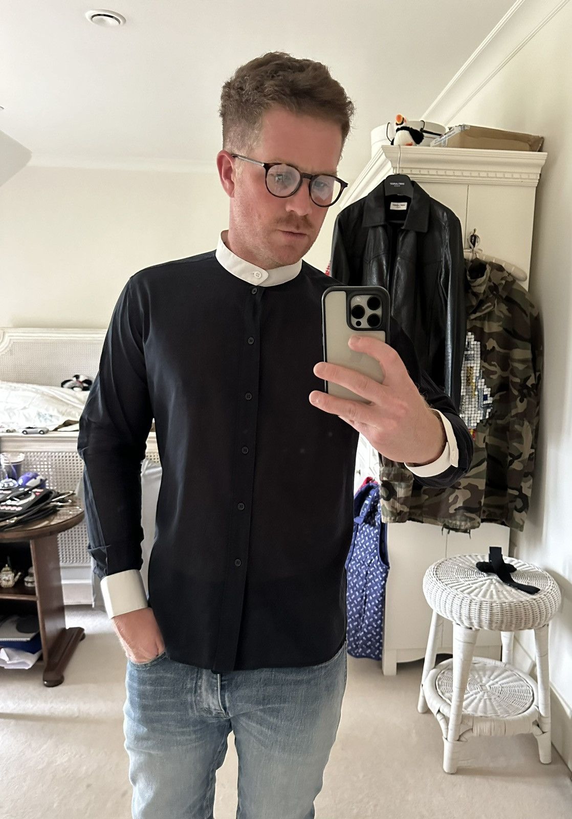 Saint Laurent Paris SS13 Saint Laurent semi sheer dinner Henley grandad shirt 42 Size US L / EU 52-54 / 3 - 3 Thumbnail