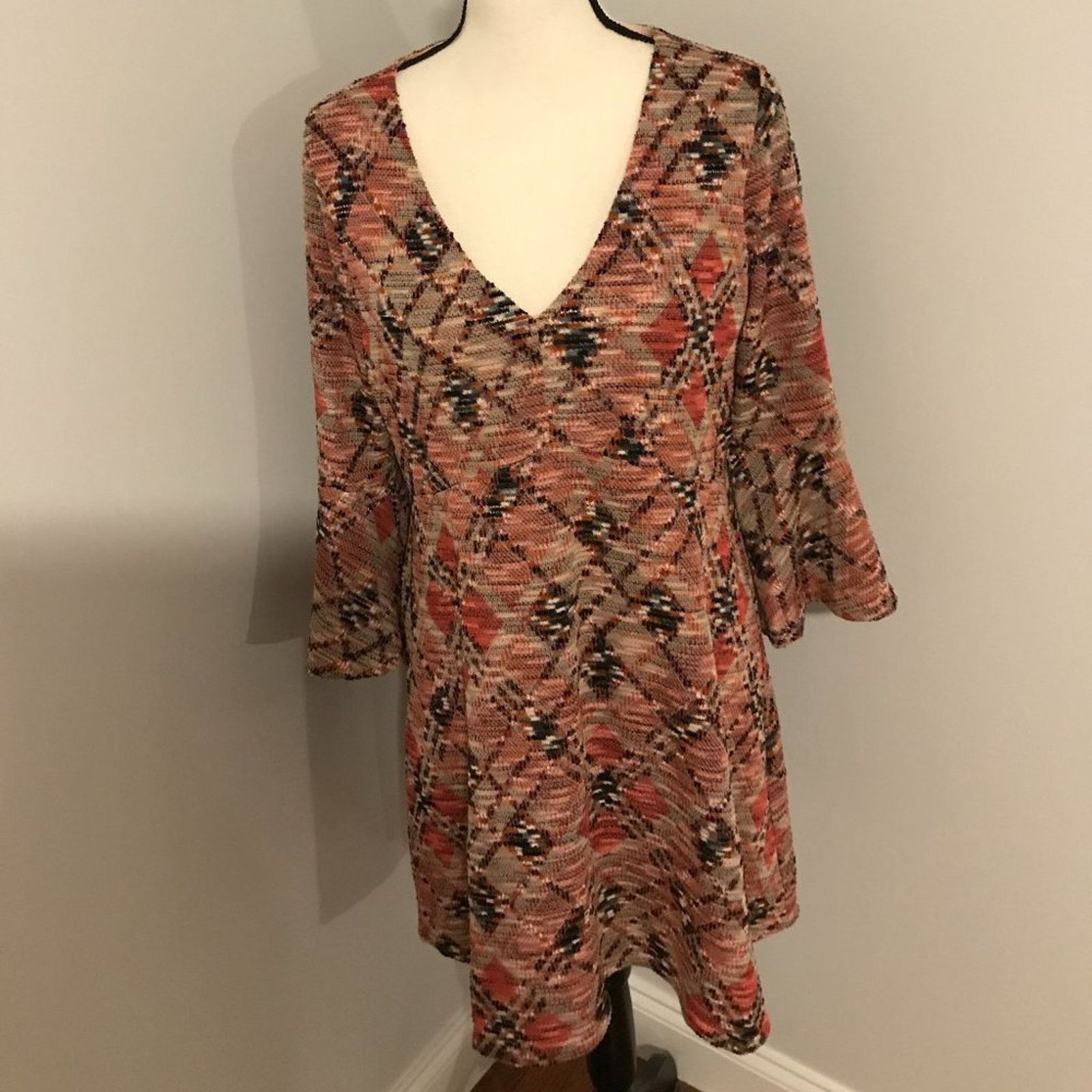 Anthropologie Anthropologie MAEVE Plaid Argyle Erina Knit Swing Dress LP Size L / US 10 / IT 46 - 1 Thumbnail