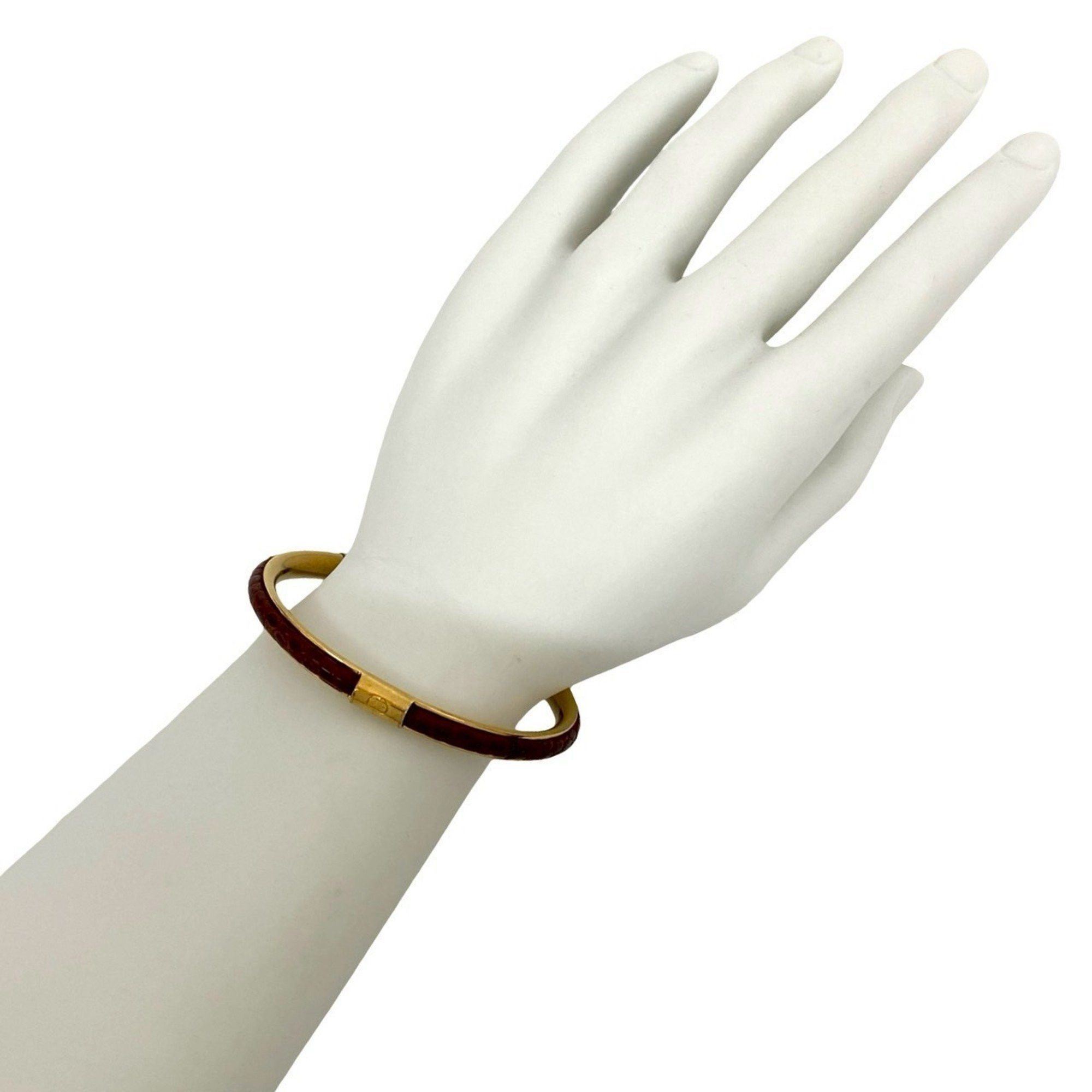 Gucci GUCCI GG Logo Leather Bangle Bracelet in Gold and Red 36513 Size ONE SIZE - 1 Thumbnail