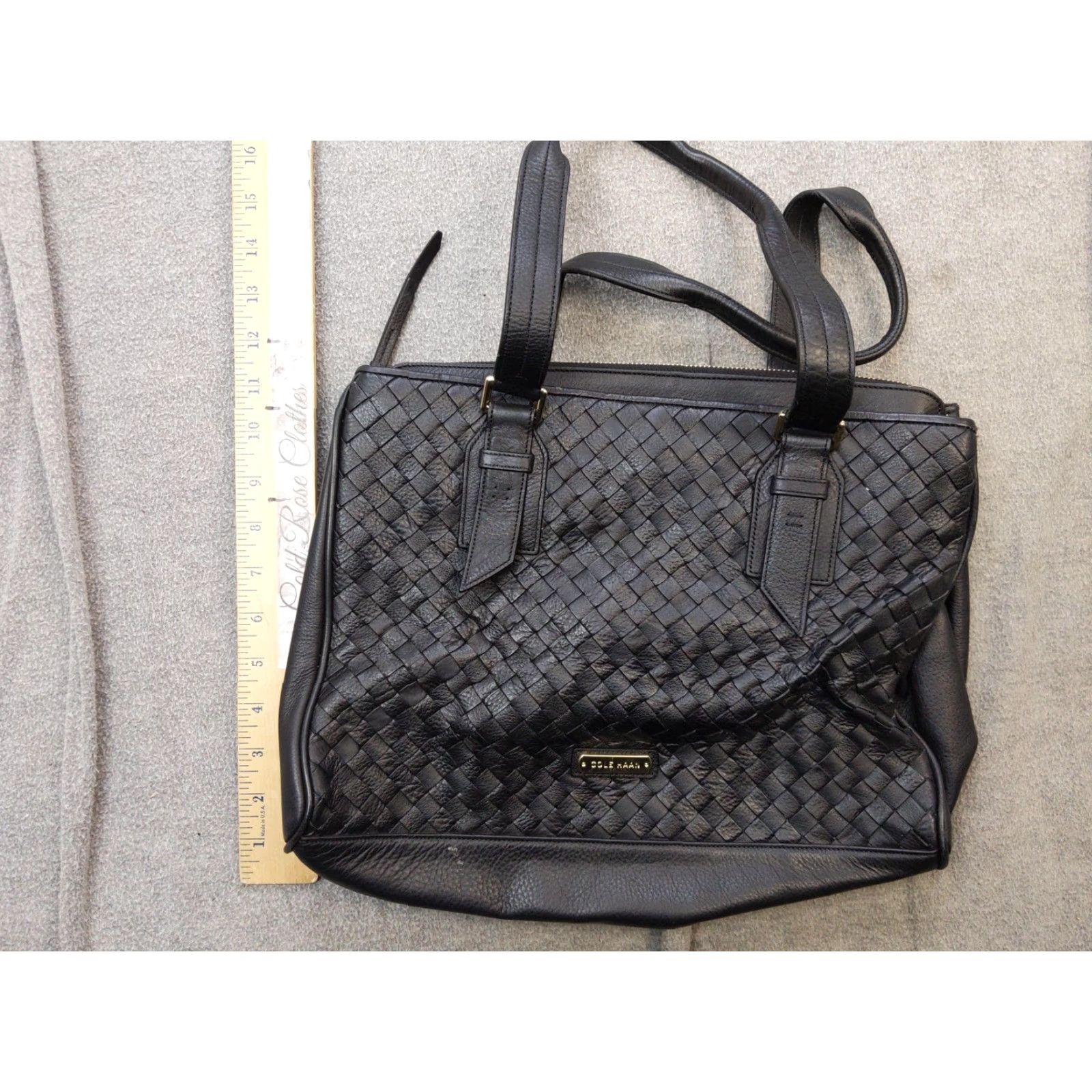 Cole Haan Cole Haan Tote Bag Womens Medium Black Leather Woven Basket Weave Shoulder Purse Size ONE SIZE - 2 Thumbnail