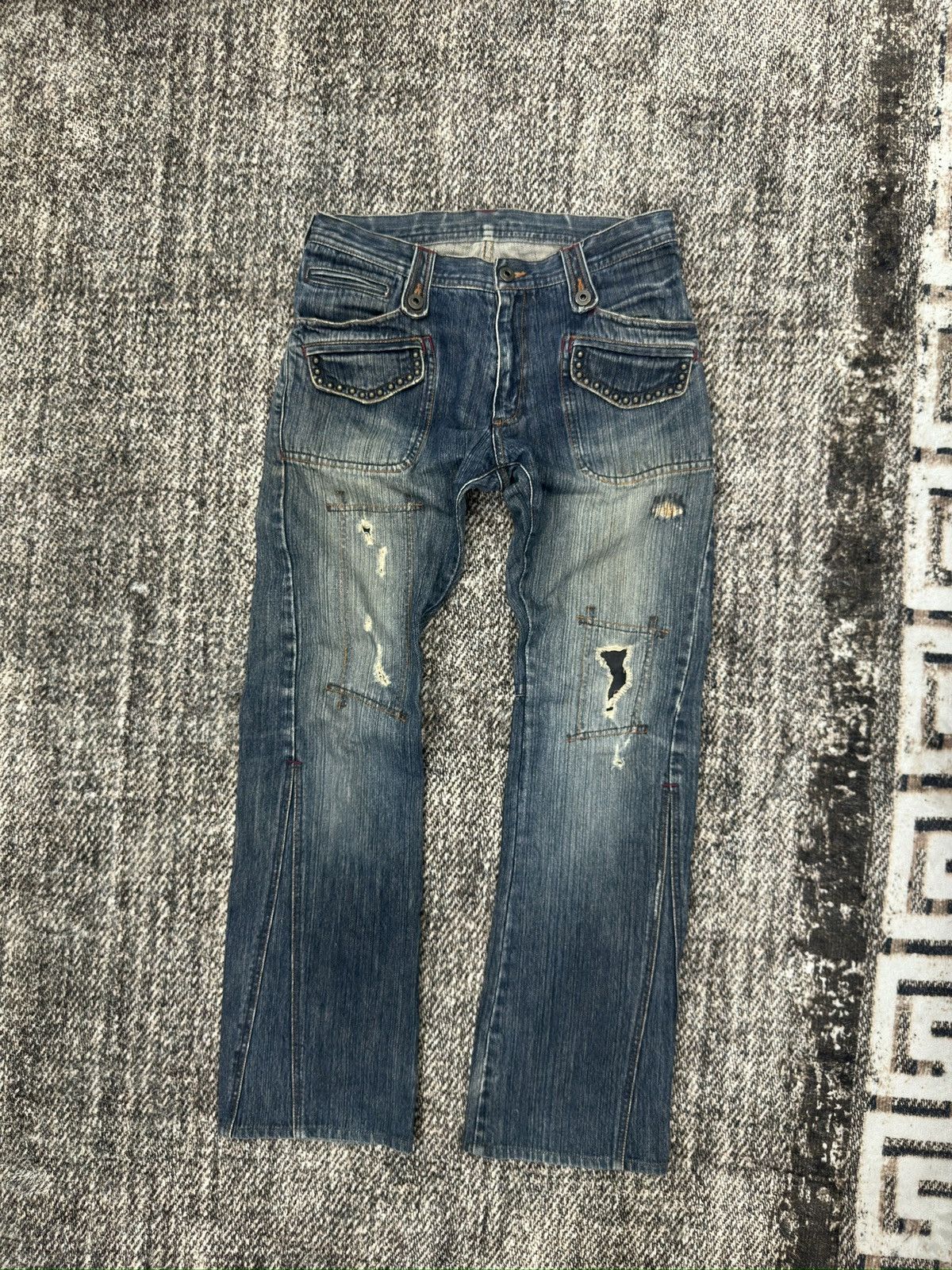 Japanese Brand Rupert The Difference Japan Patchworked Studded Jeans Size US 31 - 1 Thumbnail