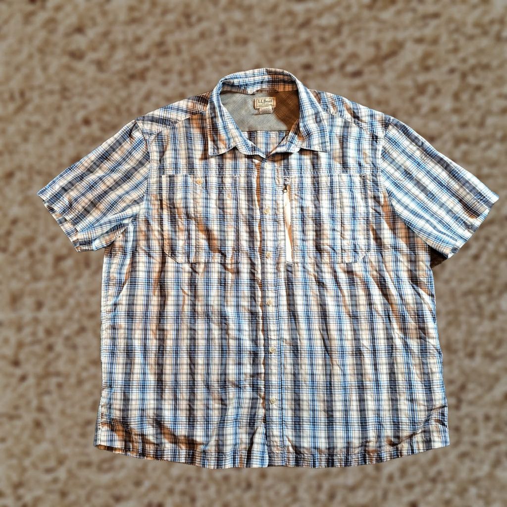 Vintage LL Bean Shirt Mens XXL Blue Plaid Nylon Button Short Sleeve Outdoor Hike Clothing Mens Size US XXL / EU 58 / 5 - 1 Thumbnail