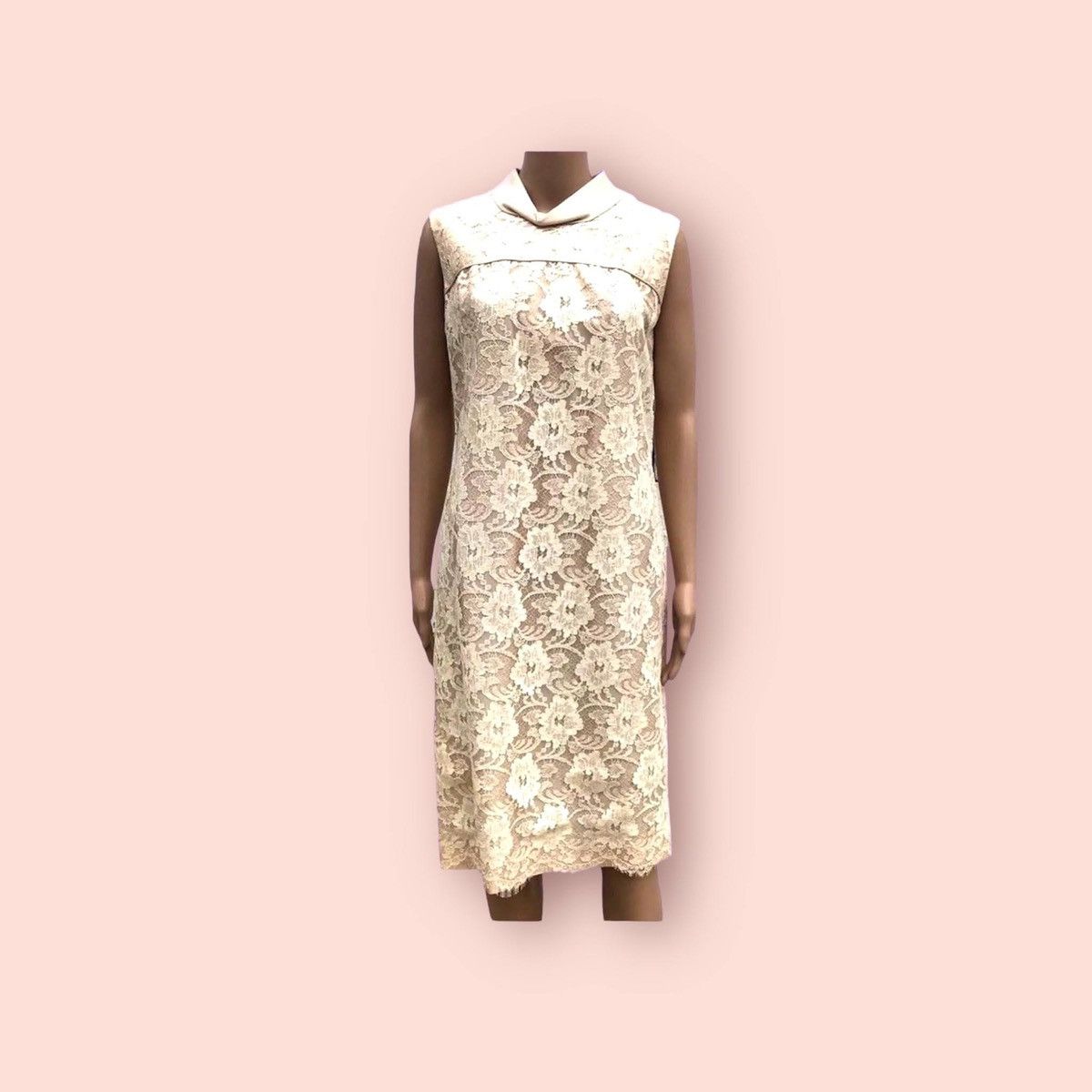 Vintage 60s Ivory Lace Baroque Dress Mid Calf + Rolled Collar Size M / US 6-8 / IT 42-44 - 1 Thumbnail