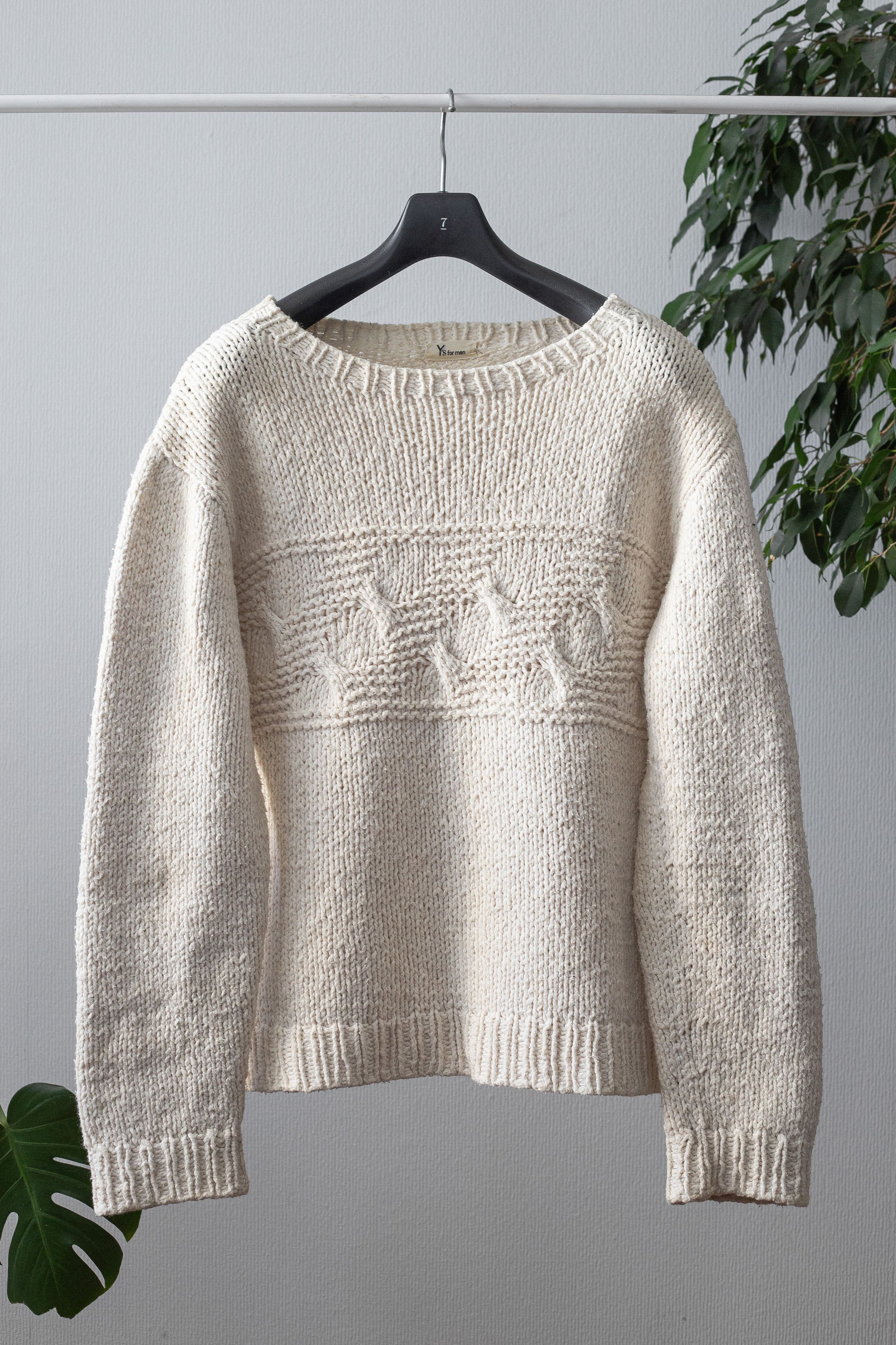 Pre-owned Yohji Yamamoto Hand-knit Cotton Sweater In White