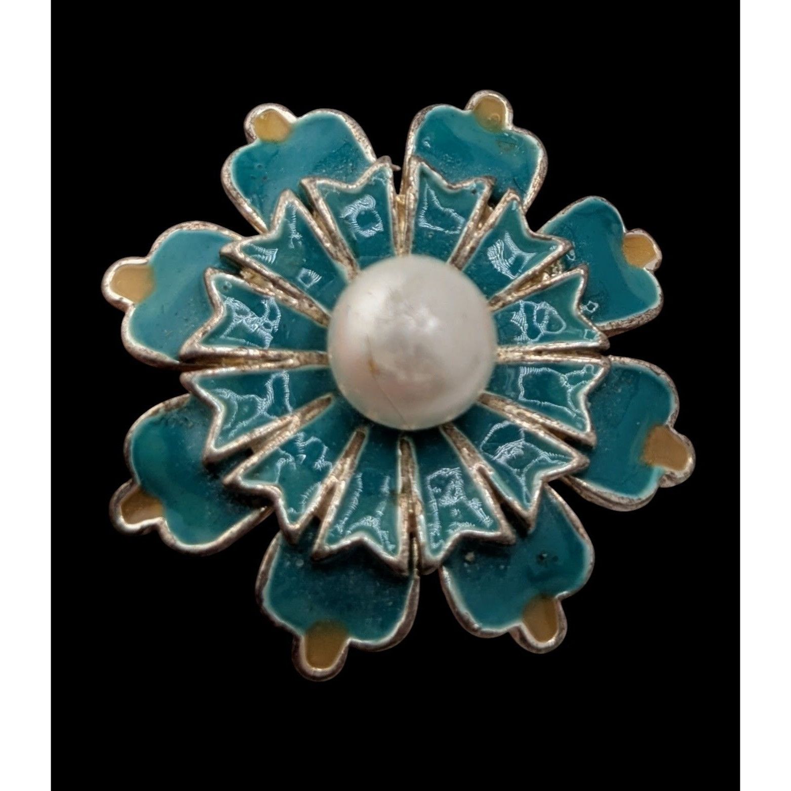 Other Vintage Cottagecore Flower Ring With Faux Pearl & Turquoise Size ONE SIZE - 1 Thumbnail