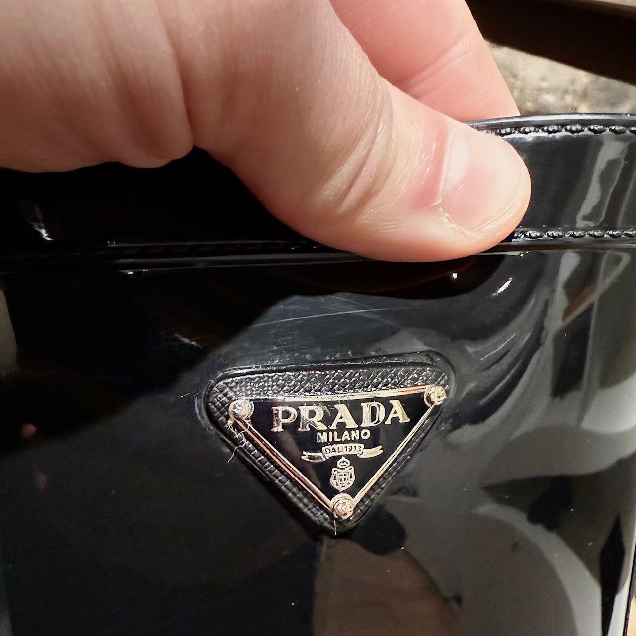 Prada Prada Black Enamel Triangle Mid-Calf Rain Boots Size US 8 / IT 38 - 2 Thumbnail