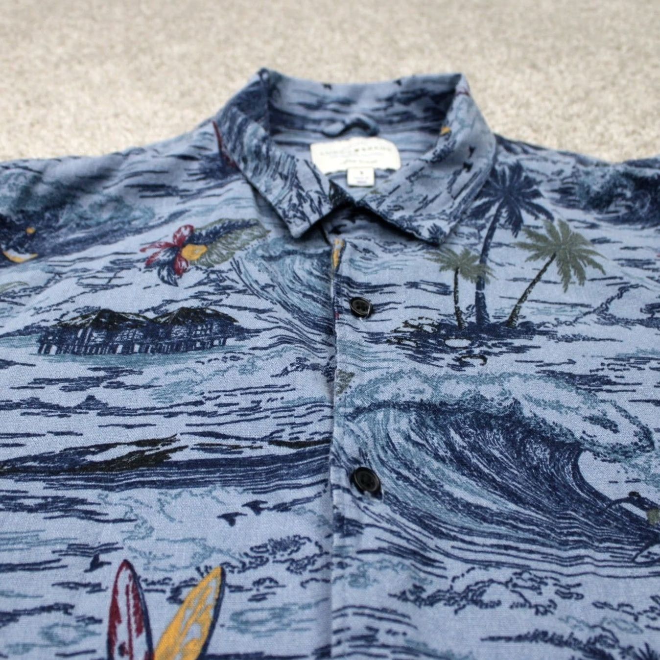 Lucky Brand Lucky Brand AOP Camp Shirt Mens Small Blue Linen/Viscose Blend S/S Loop Collar Shirt Size US S / EU 44-46 / 1 - 4 Thumbnail