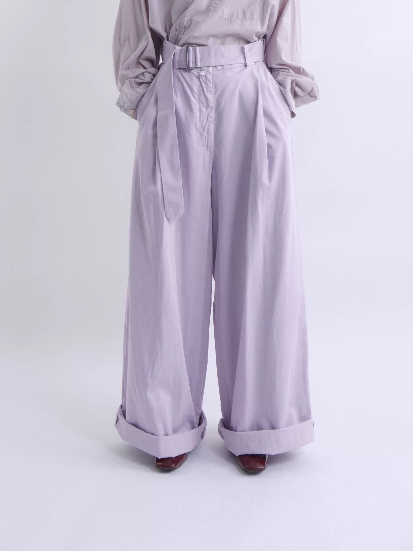 Dries Van Noten DRIES VAN NOTEN light purple high-waist wide-leg belted Size 26" / US 2 / IT 38 - 1 Thumbnail