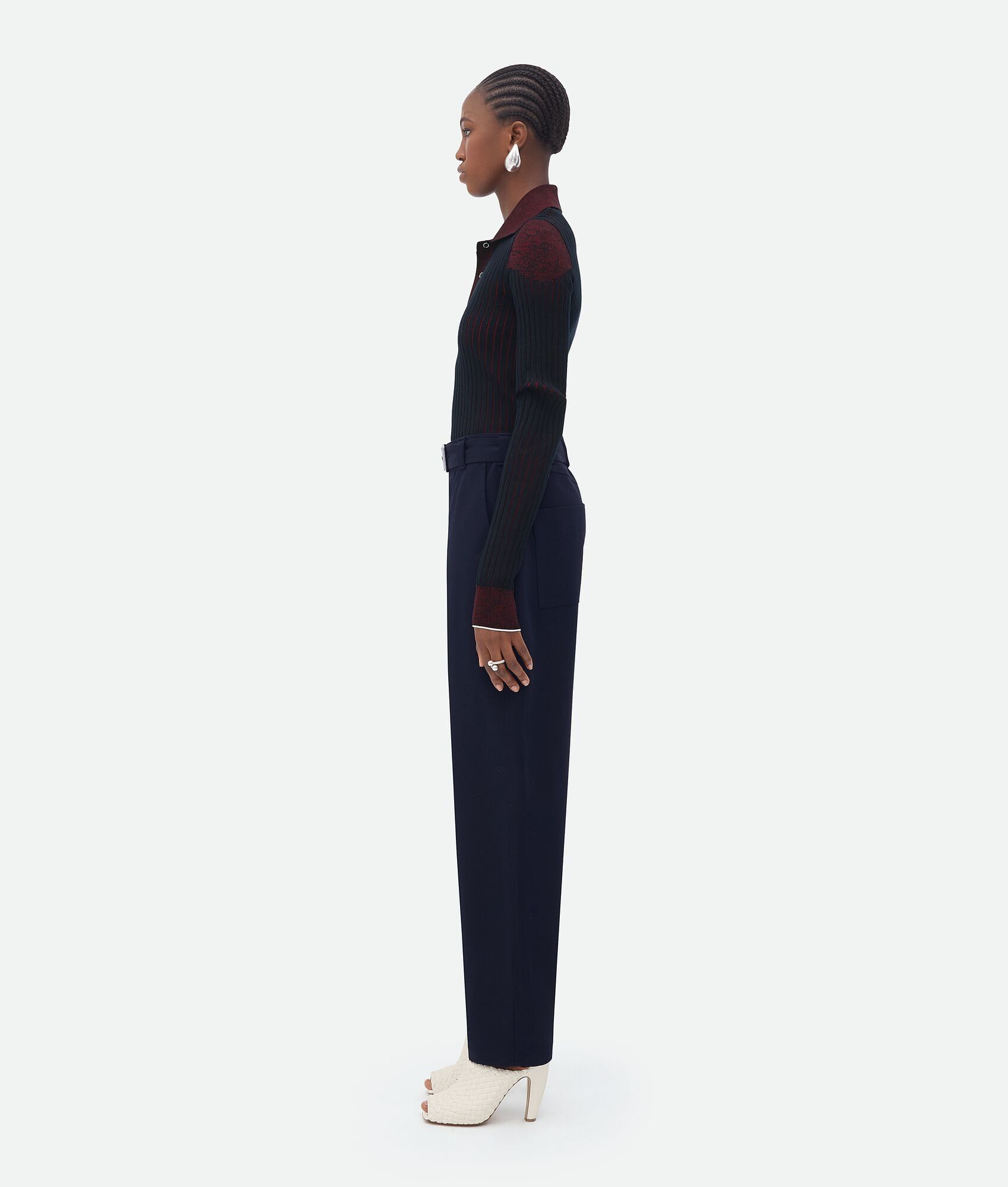 Bottega Veneta Navy Blue Belted Barrel-Leg Trousers Size 24" / US 00 / IT 34 - 3 Thumbnail