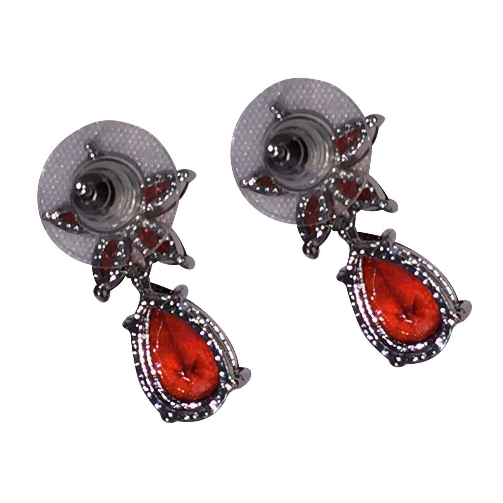 Designer Red Faceted Crystal Earrings with White Chrome Plating Size ONE SIZE - 3 Thumbnail