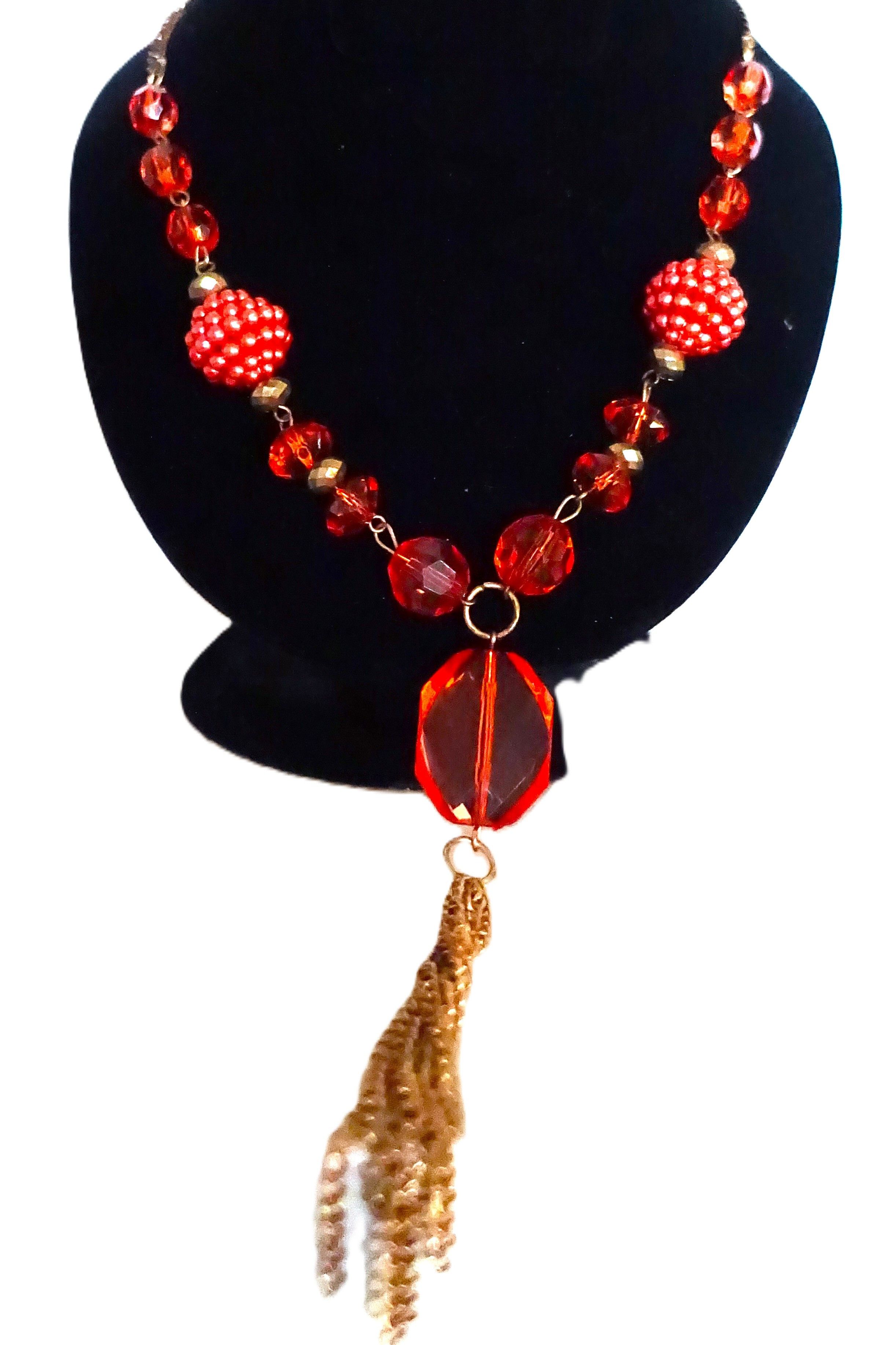 Vintage Gold Tone Amber Drop Beaded Necklace Size ONE SIZE - 2 Thumbnail
