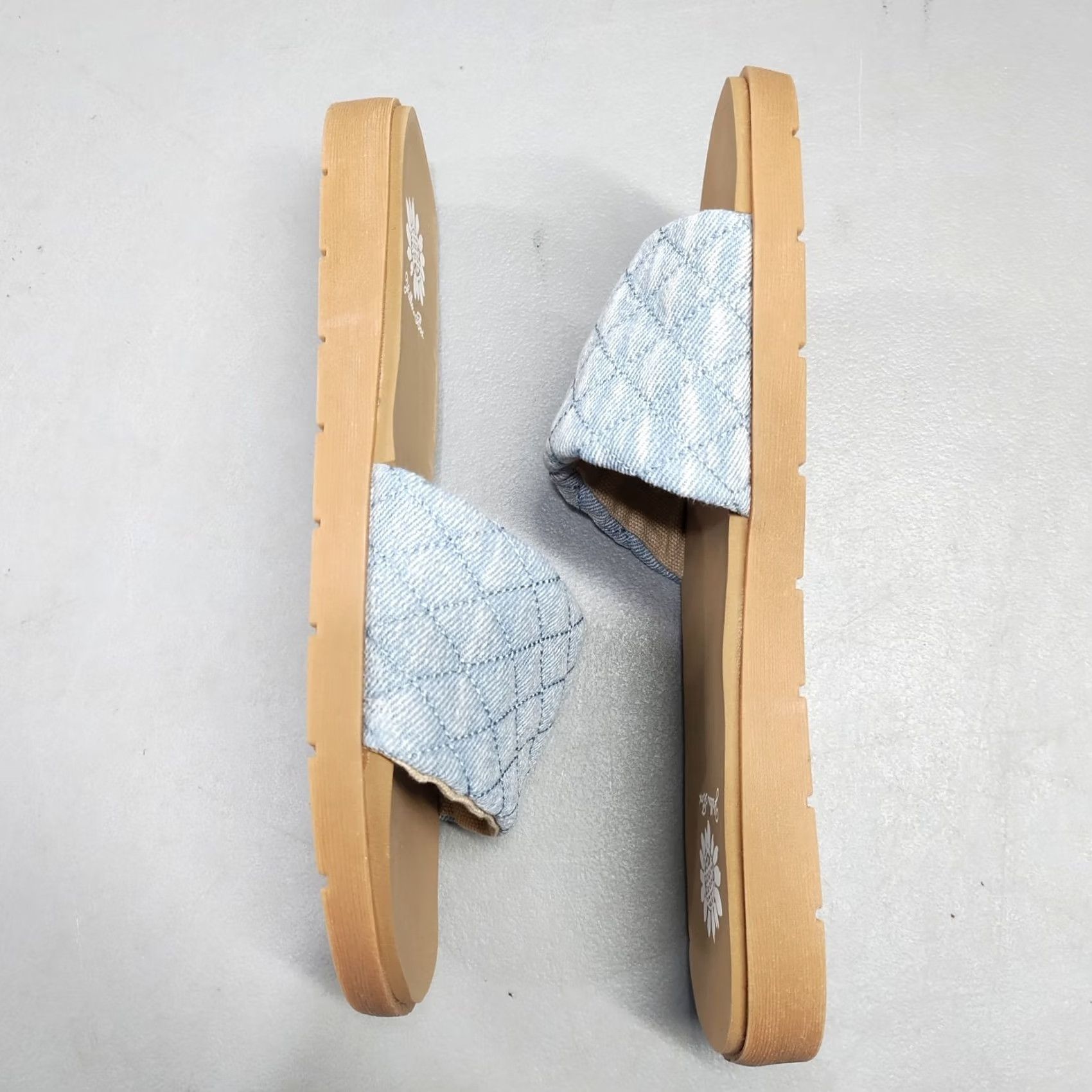 Vintage Yellow Box Fitzy Slide Sandals Womens 6.5M Blue Tan EVA Cushioned Footbed Size US 7 / IT 37 - 2 Thumbnail