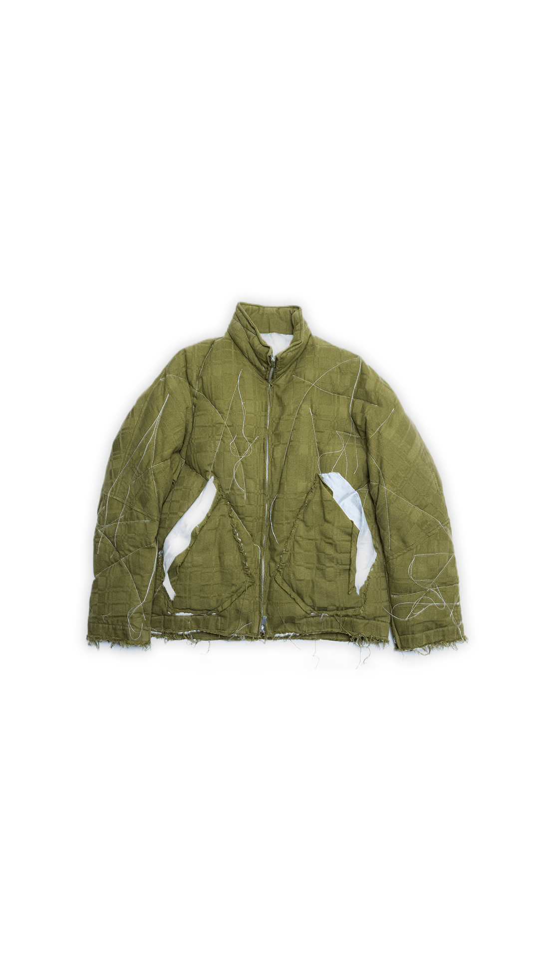 image of Sulvam Ss'18 Raglan Distressed Down Jacket in Khaki, Men's (Size Small)