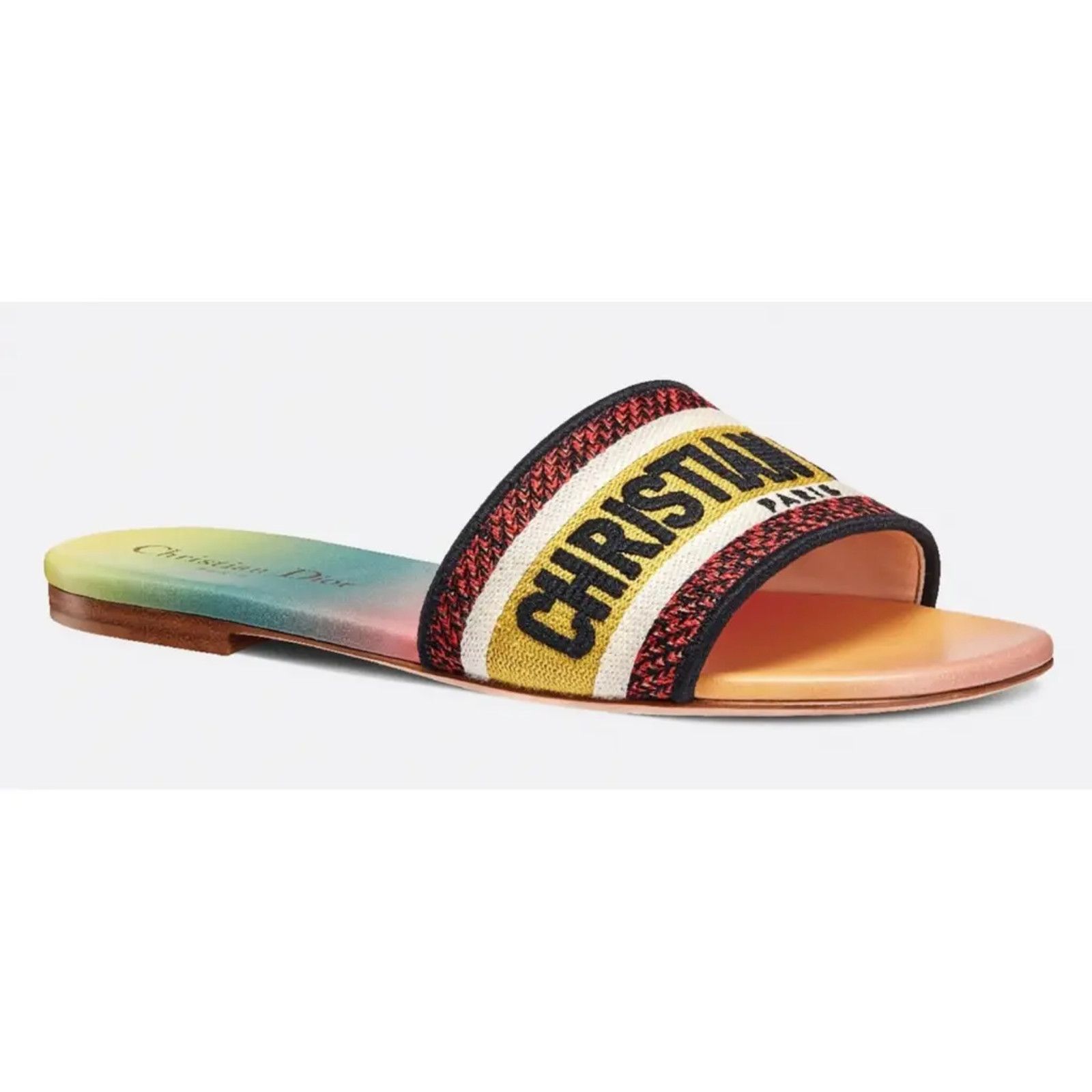 Dior Dway Multicolor Embroidered Logo Slide Flat Sandal 41 Size US 11 / IT 41 - 4 Thumbnail