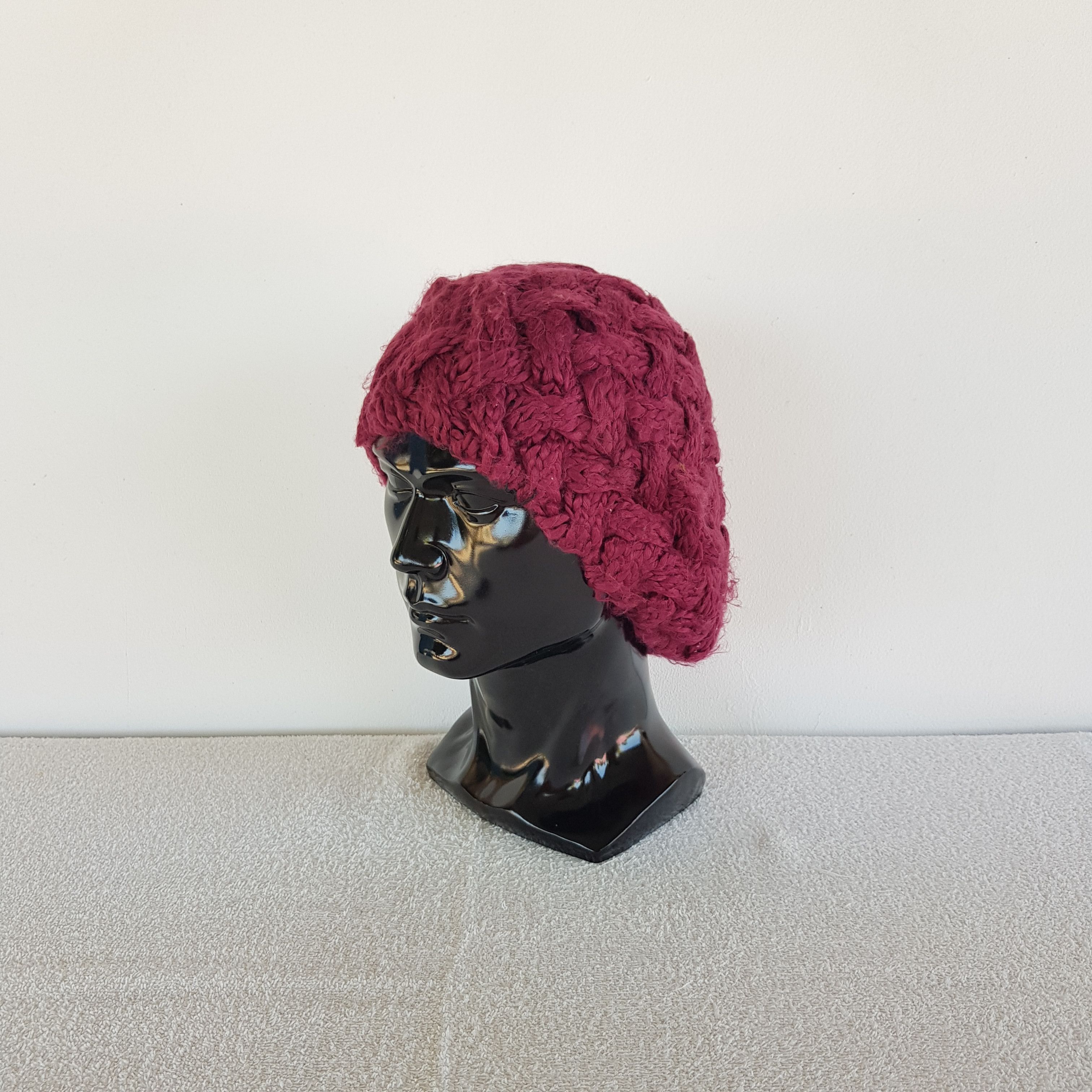 Japanese Brand Vintage Crochet Slouchy Beanie Y2K Cable Knit Snow Caps Hats Size ONE SIZE - 1 Thumbnail