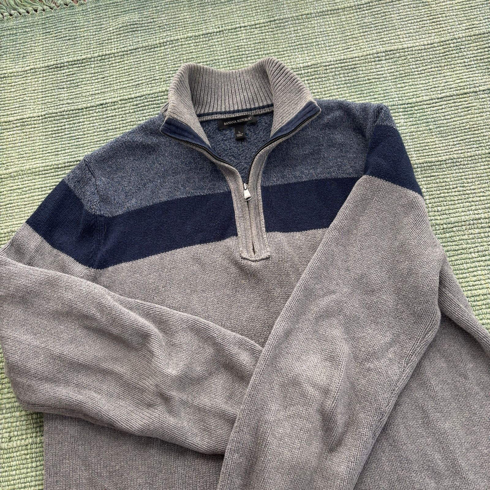 Banana Republic Banana Republic Men's Cotton Knit Quarterzip Sweater Sz L Size US L / EU 52-54 / 3 - 7 Thumbnail