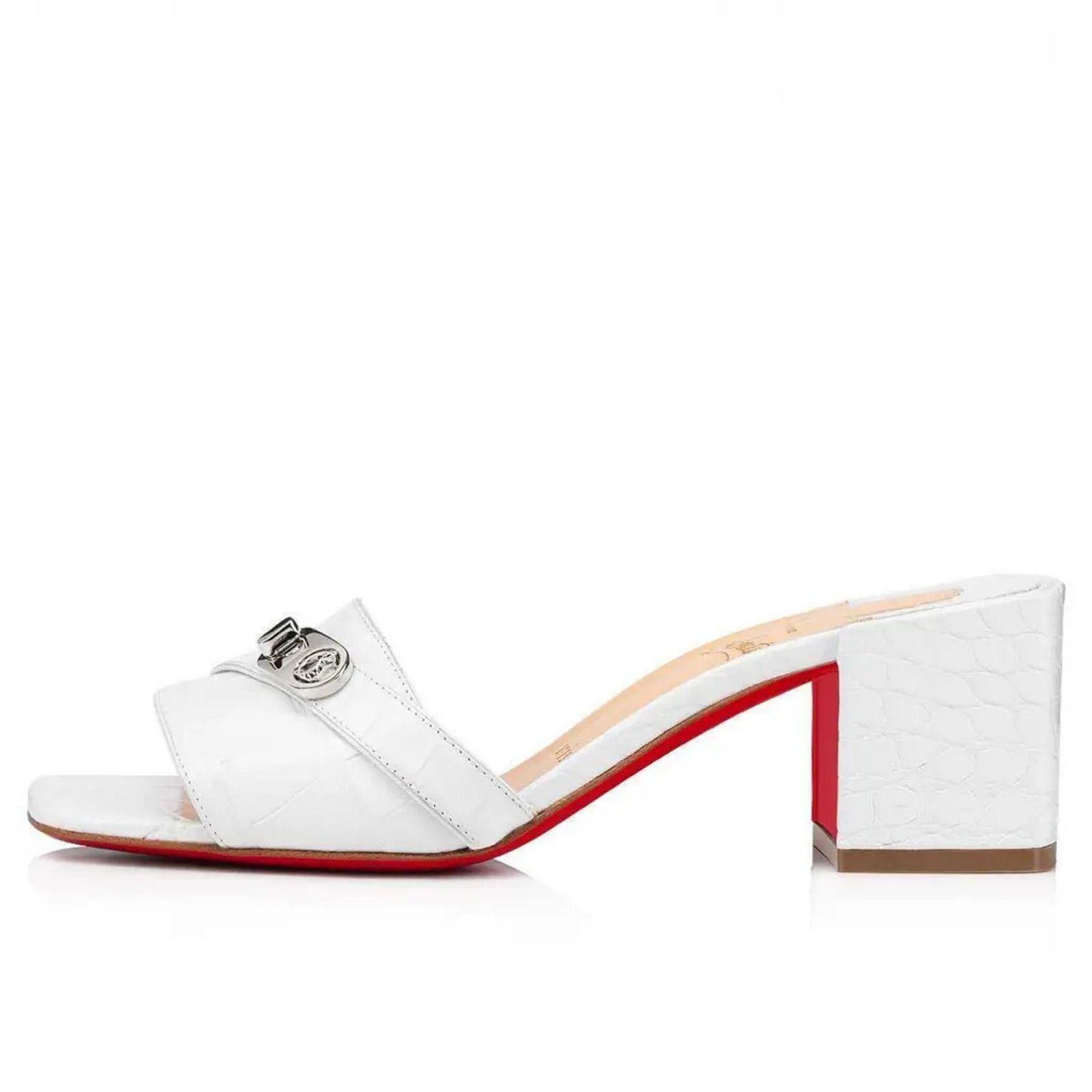 Christian Louboutin Lock Art 55 White Croc Block Heel Mule Slide Sandal Pump 36 Size US 6 / IT 36 - 3 Thumbnail