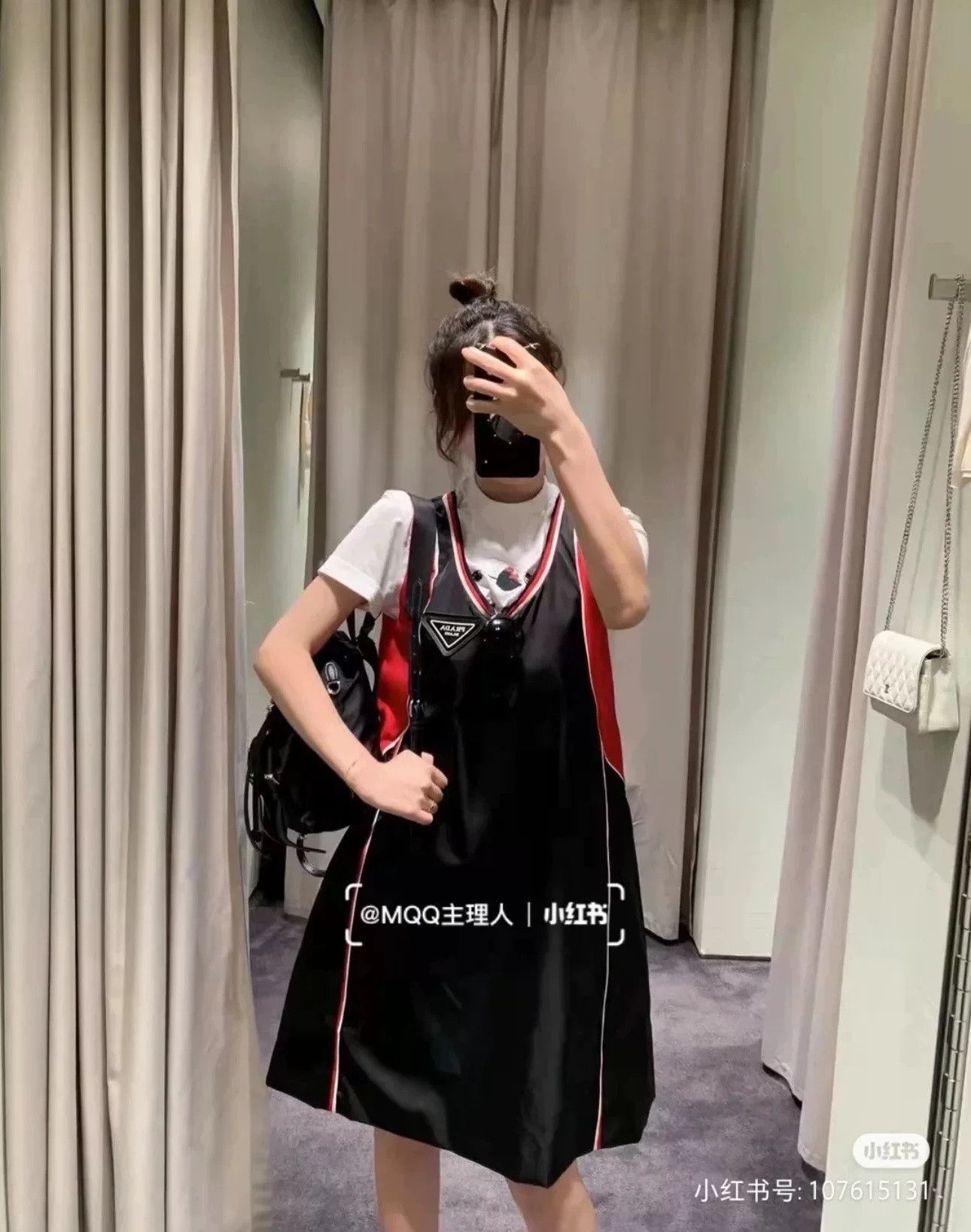 Prada Prada Runway Black Red Triangle Logo Nylon Tank Dress Size US XS / EU 42 / 0 - 8 Thumbnail