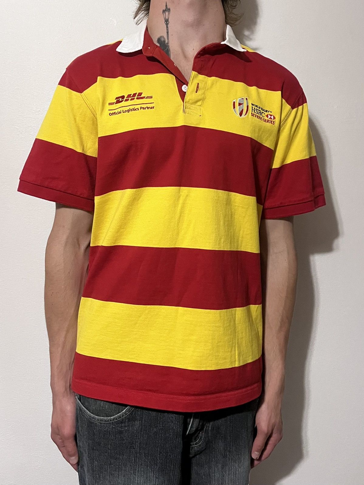 DHL Rare DHL x HSBC Rugby Polo Shirt Striped Vintage L Size US L / EU 52-54 / 3 - 1 Thumbnail