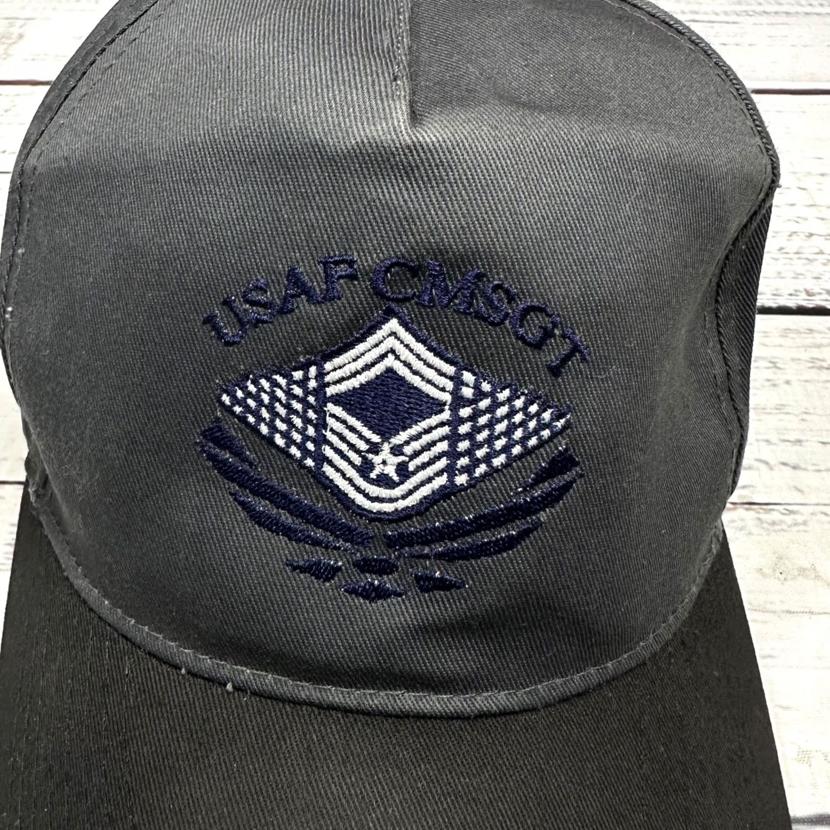 Vintage US Air Force USAF CMSGT Gray Adjustable Ball Cap 100% Cotton Baseball Hat Mens One Size Baseball Cap Gray US Air Force Cap Size ONE SIZE - 2 Thumbnail
