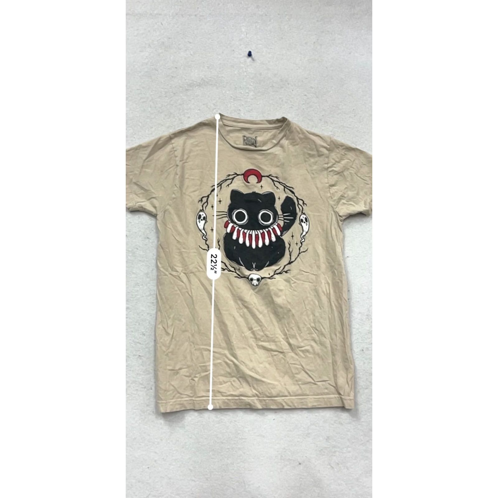 Vintage Pympkin Art Beige T-Shirt Womens S Crew Neck Short Sleeve Cotton graphic cat skulls Like New Size S / US 4 / IT 40 - 7 Thumbnail