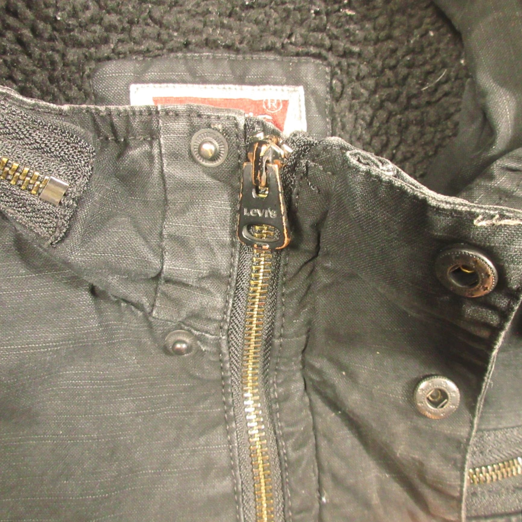Levi's VINTAGE Levis Bomber Jacket Men L Black Canvas Cotton Sherpa Lined Wind-Resistant Quilted Pockets Stand-Up Collar Full Zip Size US L / EU 52-54 / 3 - 6 Thumbnail