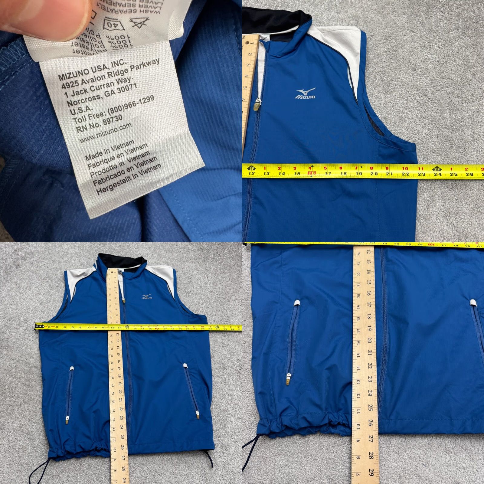 Mizuno Mizuno Lightweight Running Vest Jacket Men XL Blue White Hooded Breathable No Sleeves Pockets All Seasons Size US XL / EU 56 / 4 - 9 Thumbnail