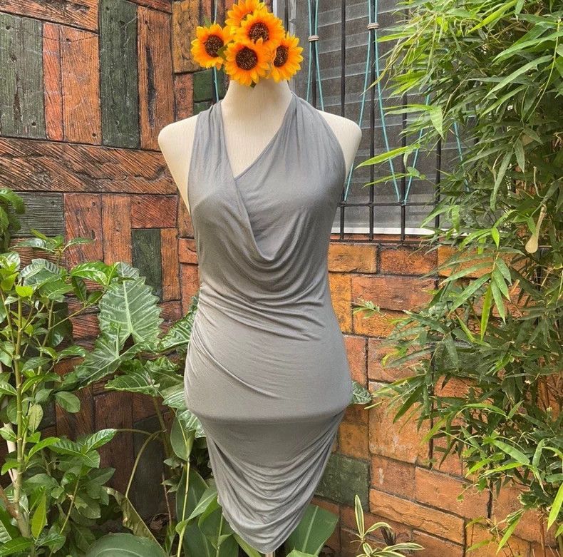 HELMUT LANG sizeP Gray avant-garde cross-collar dress