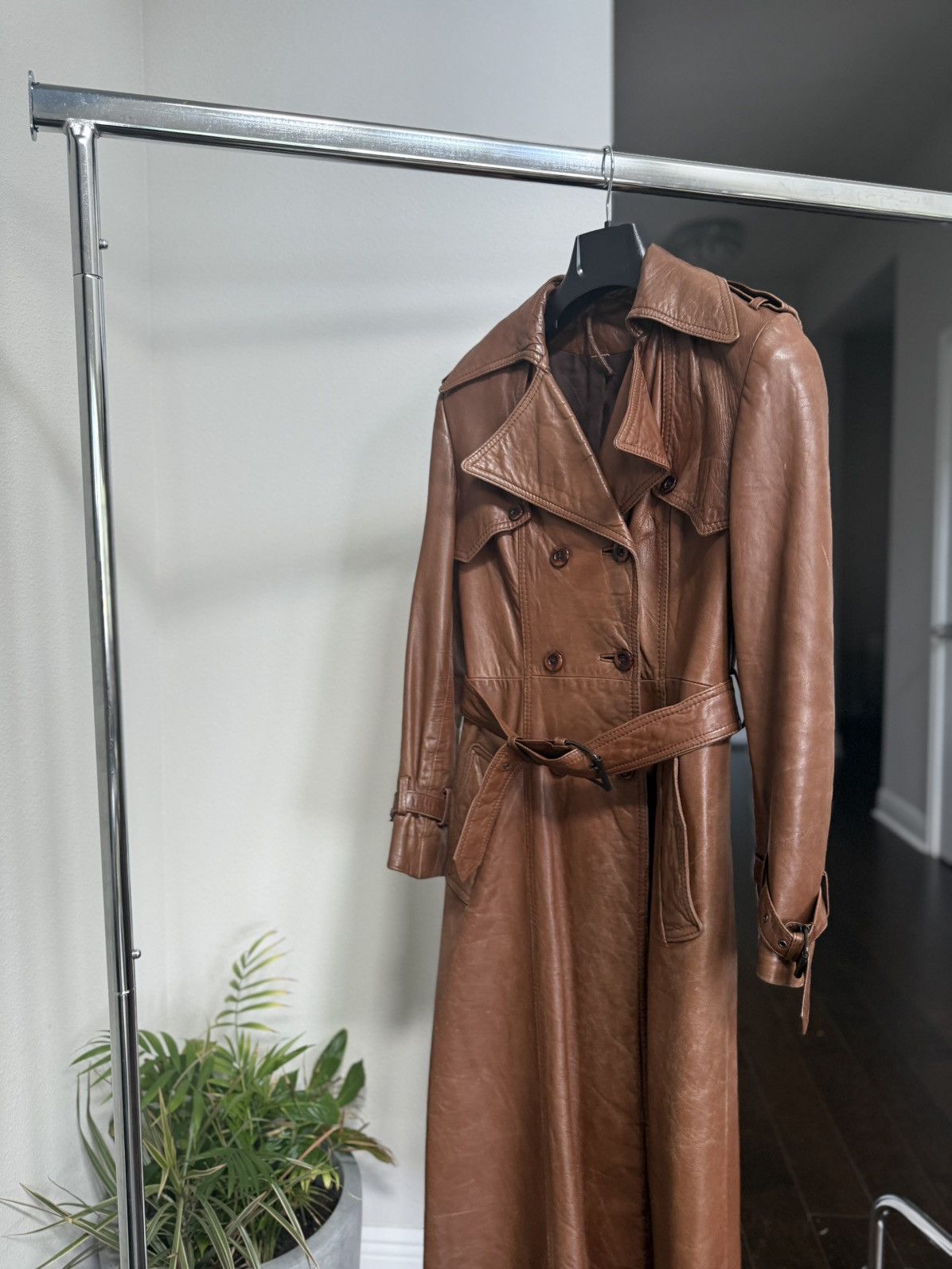 Other 80s Brown Leather Trench Coat Full Belt Wrist Buckles Size S / US 4 / IT 40 - 15 Thumbnail