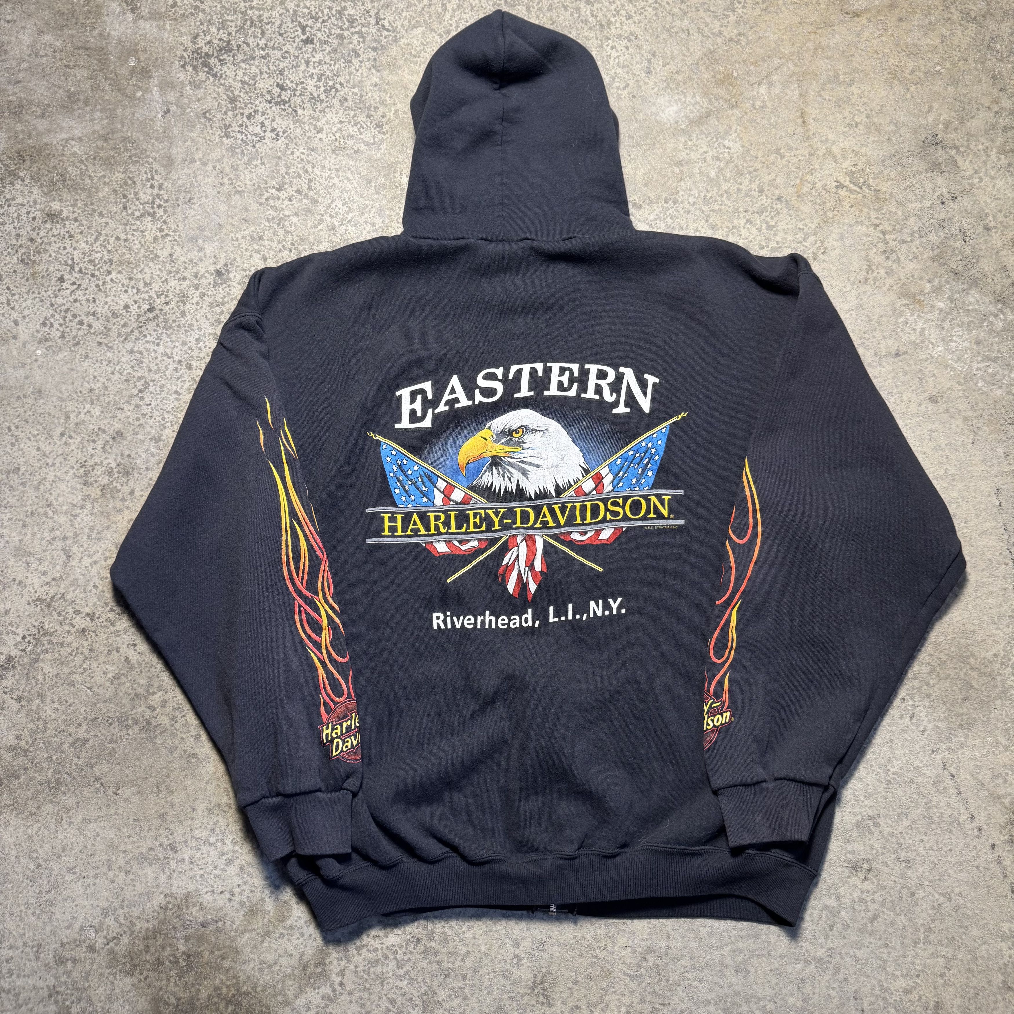 Harley Davidson Vintage Y2K Harley Davidson Flame Sleeve Full Zip Up Hoodie Size US XL / EU 56 / 4 - 2 Thumbnail
